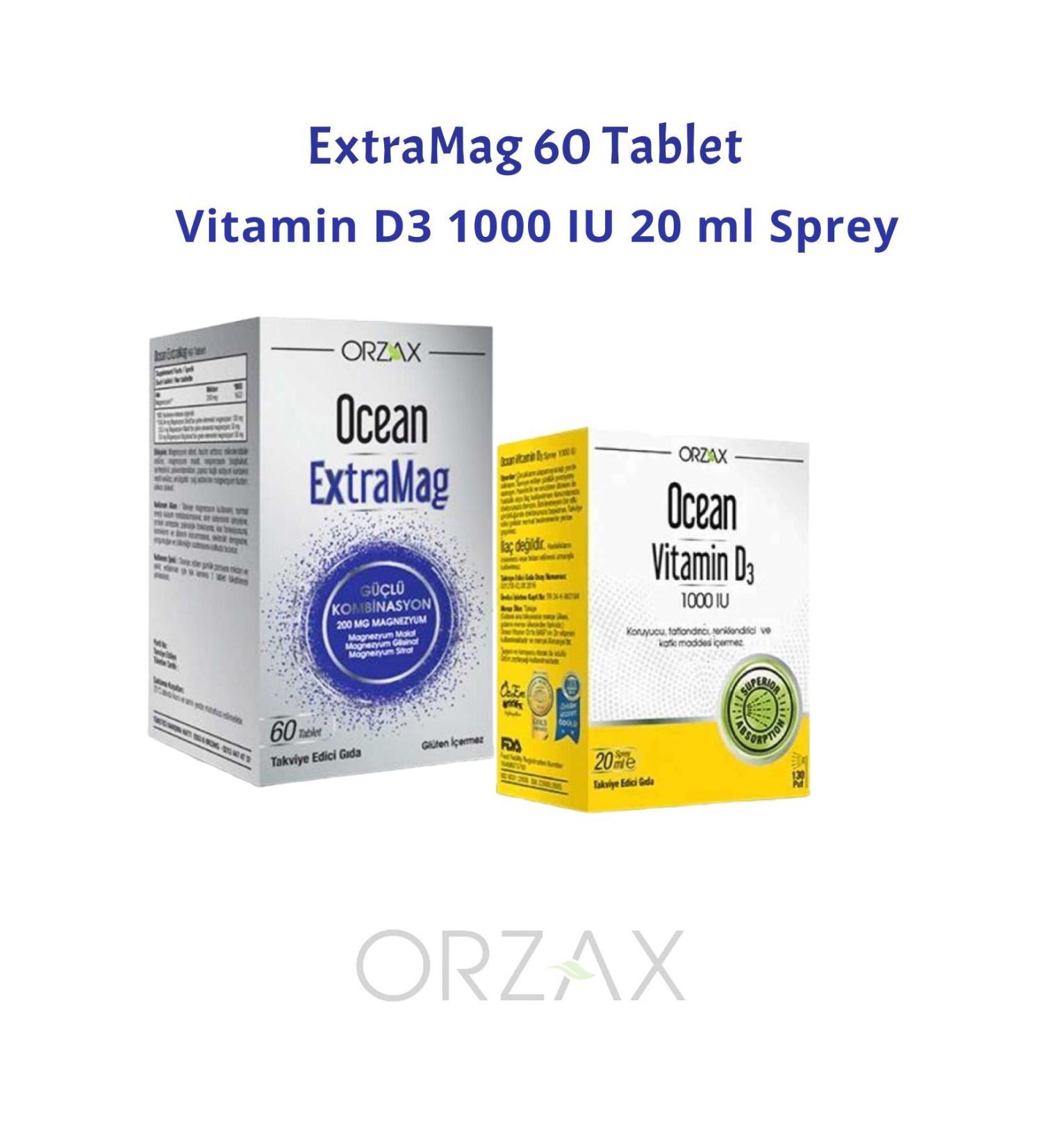 Ocean ExtraMag Triple Magnesium 60 Tablets + Vitamin D3 1000 IU Oral Spray 20 ML + Facial Cleansing Gel set1212