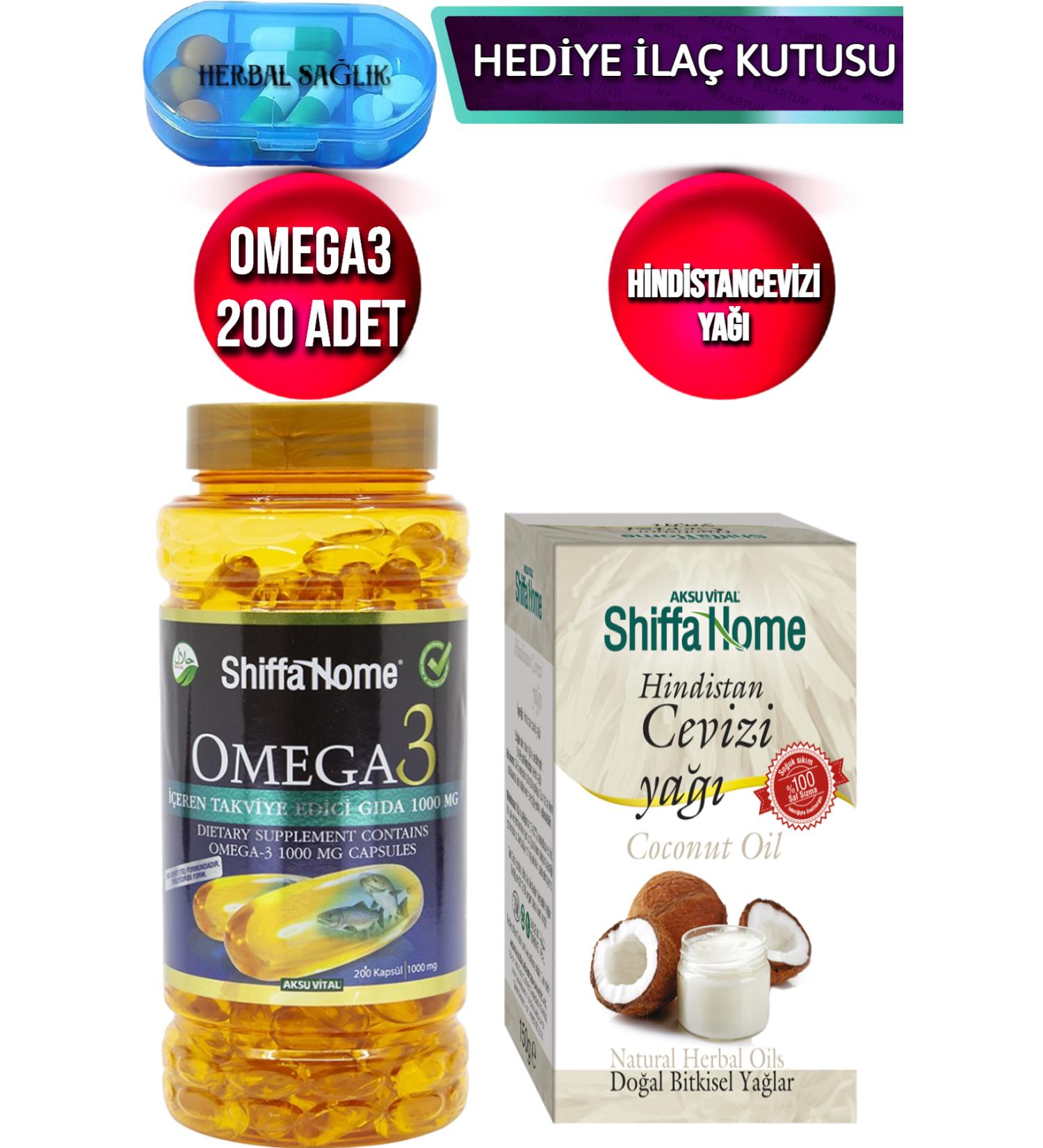 Shiffa Home Omega 3 200 Softgel Capsules 1000 Mg + Shiffa Home Solid Coconut Oil 150 ml