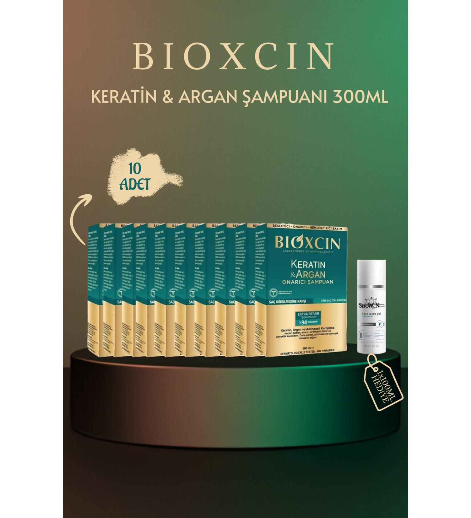 Bioxcin Keratin & Argan Shampoo 300ml 10 Pieces + 100ml Facial Cleanser Gift