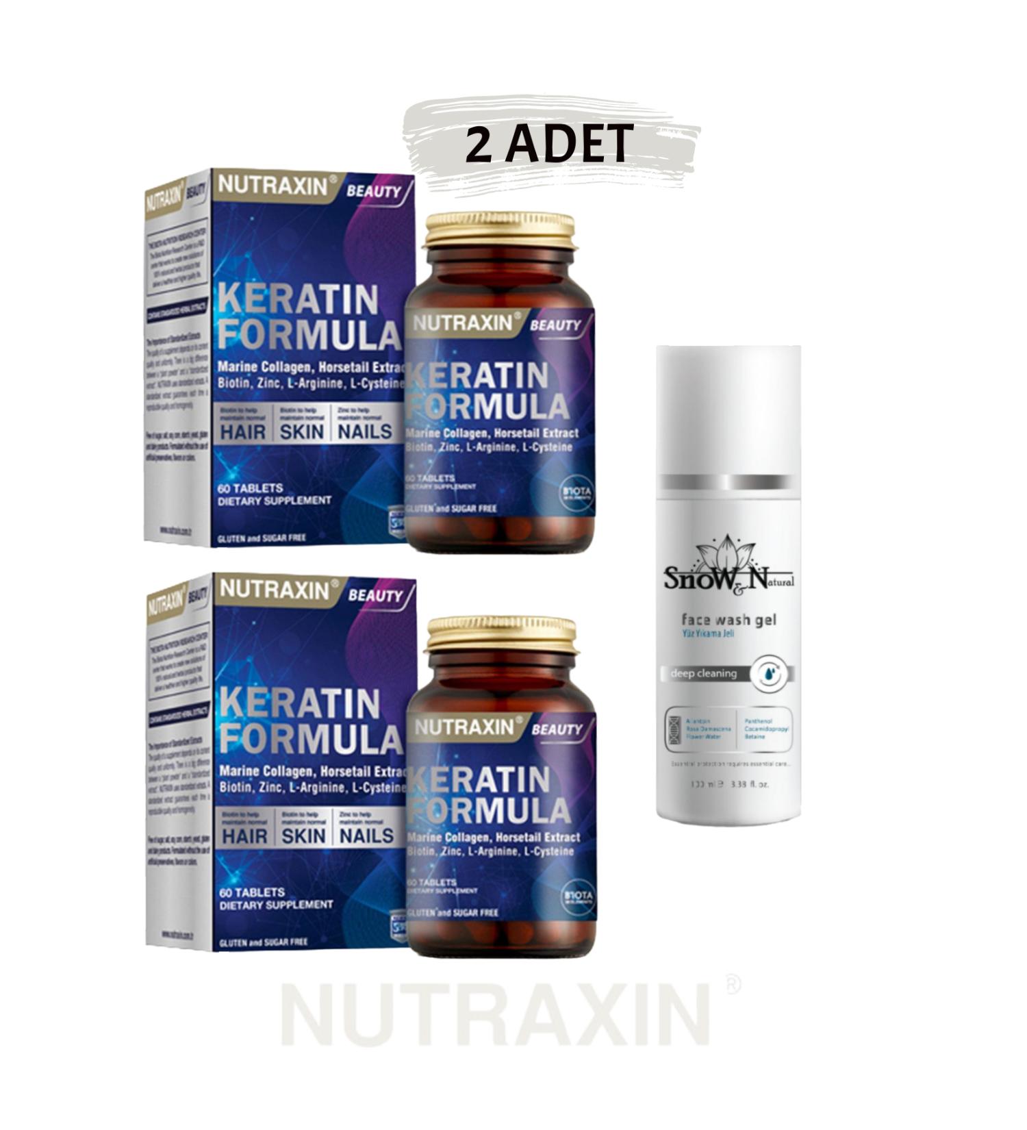 Nutraxin Keratin Formula 60 Tablets Food Supplement (2 PCS) and (1 PCS 100ML Facial Cleansing Gel //set1402/