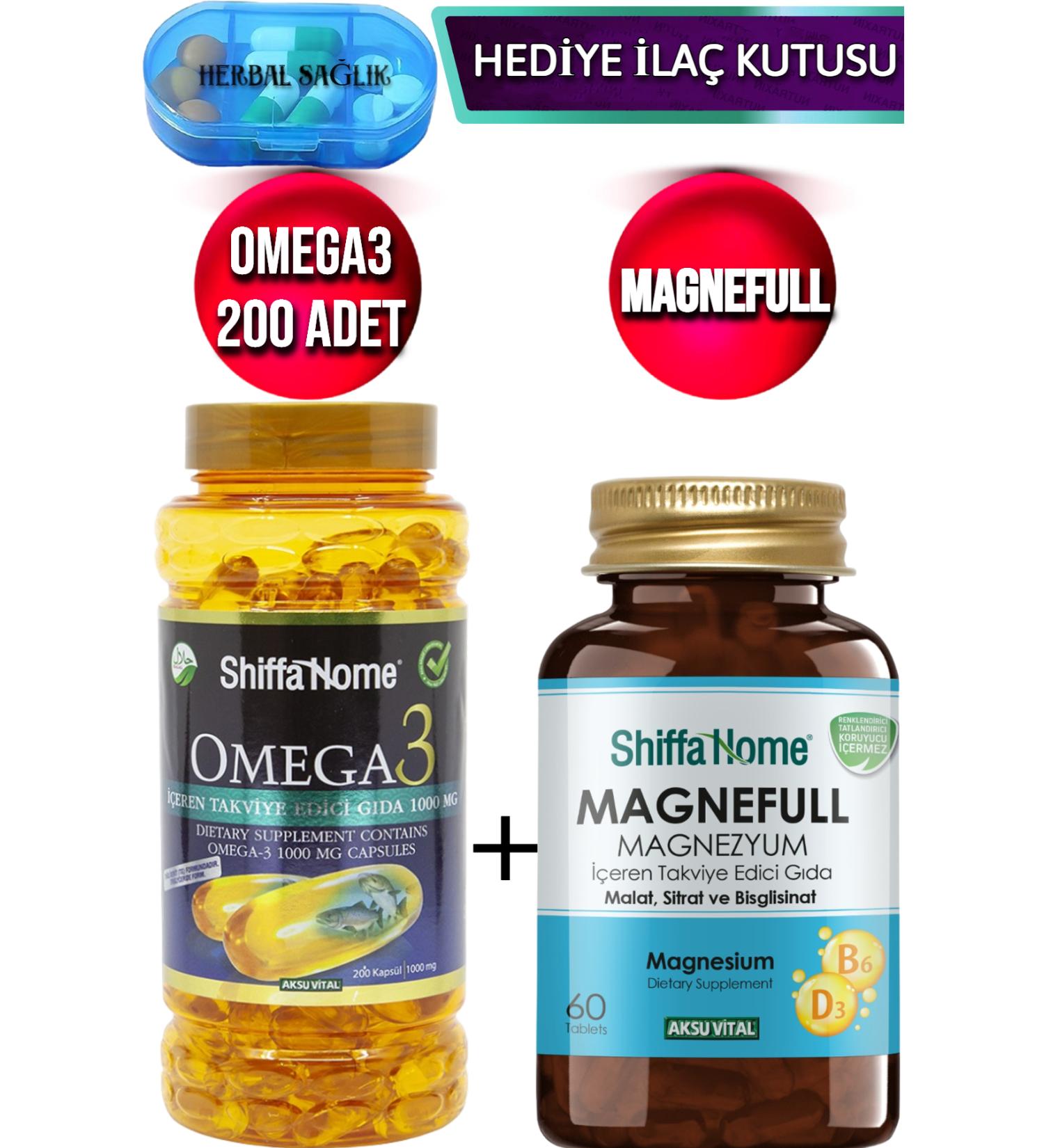 Shiffa Home Omega 3 200 Soft Gel Capsules 1000 Mg + Shiffa Home Magnefull 60 Capsules 870 Mg