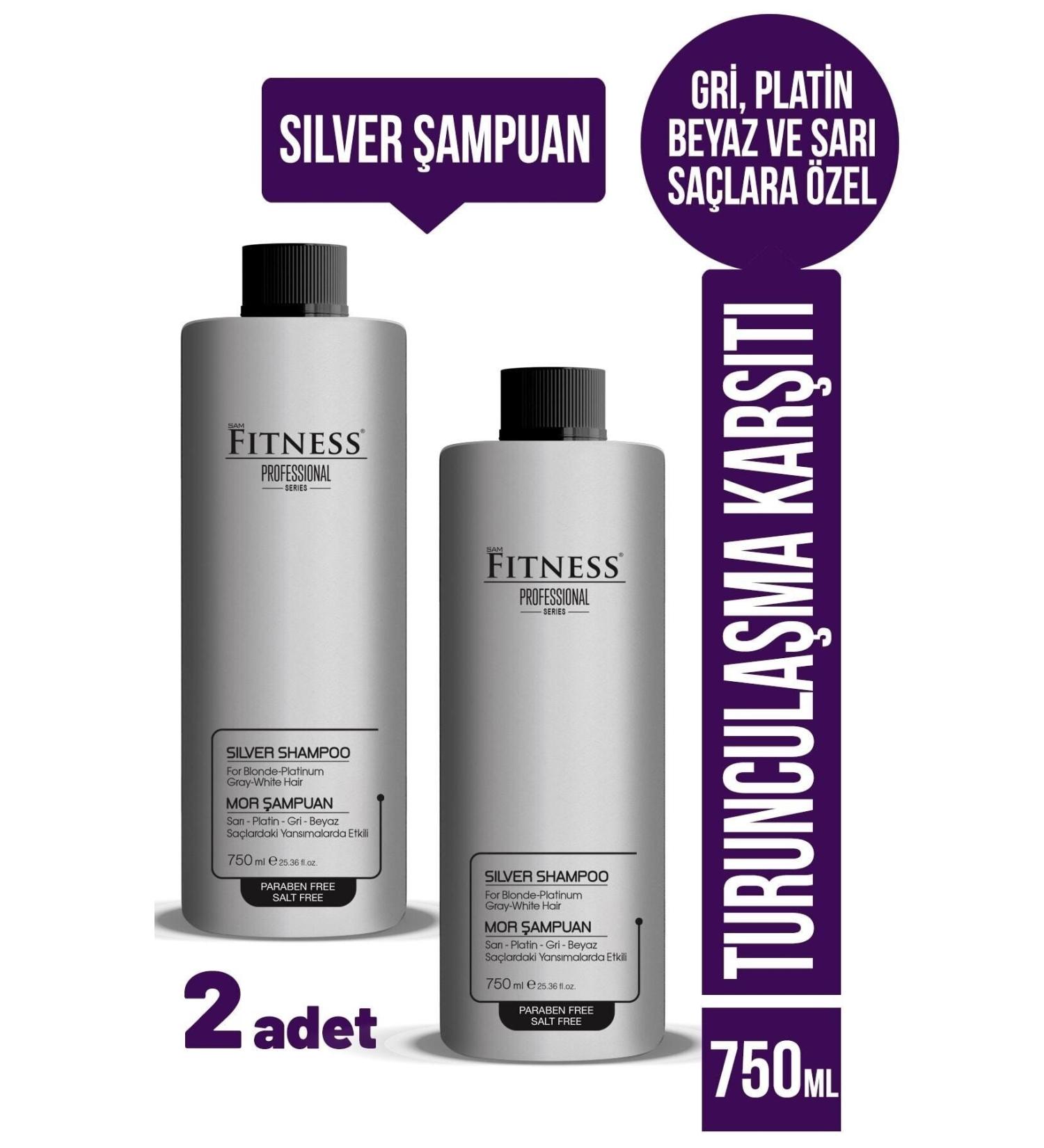 Fitness Professional Color Equalizer Anti-Orange Silver Purple Shampoo Suitable for Gray White Blonde Hair 750 Ml X2