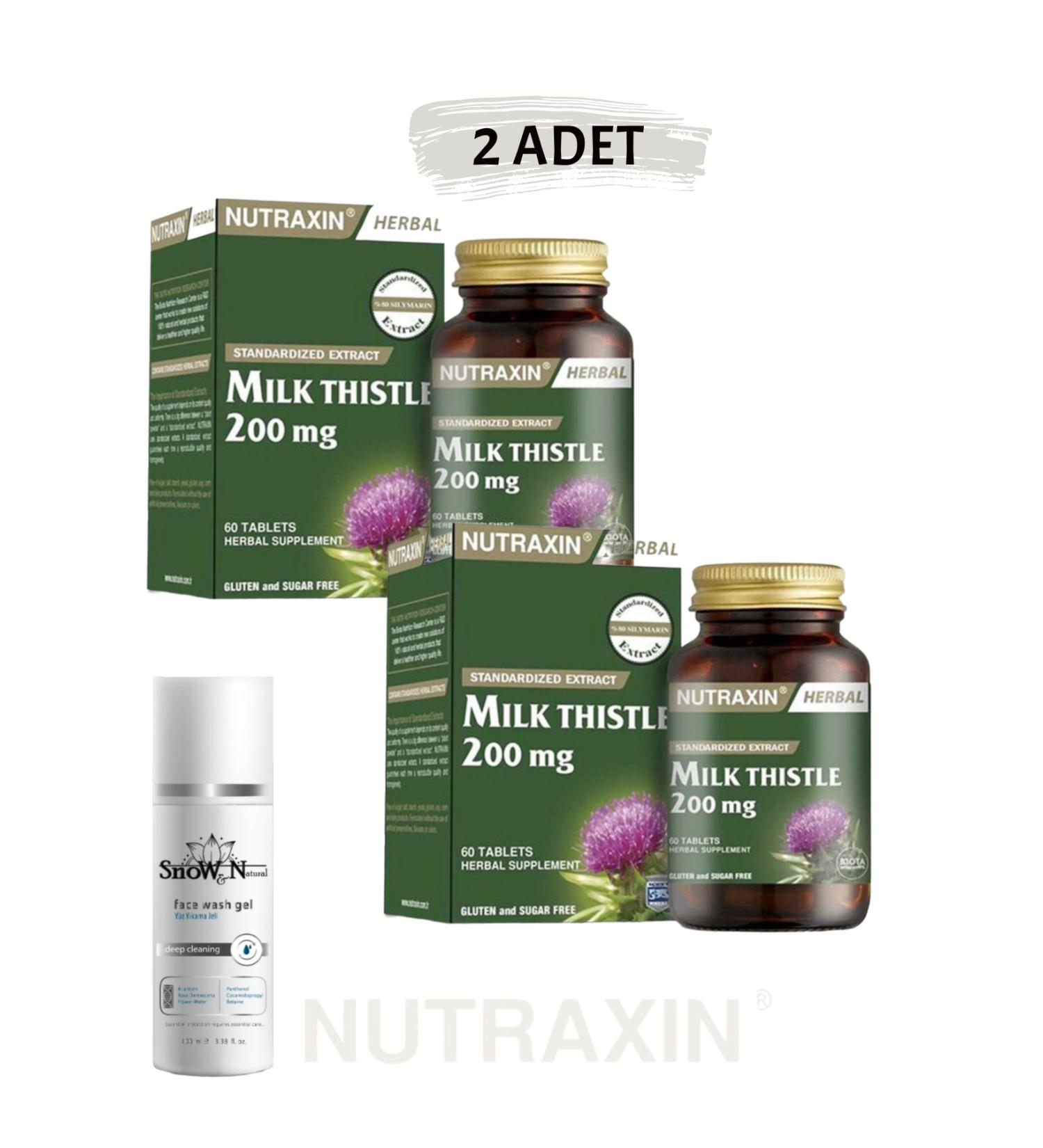 Nutraxin Milk Thistle 60 Tablets Milk Thistle Seed Extract (2 PCS) & (1 PCS Facial Cleansing Gel) //set01414//