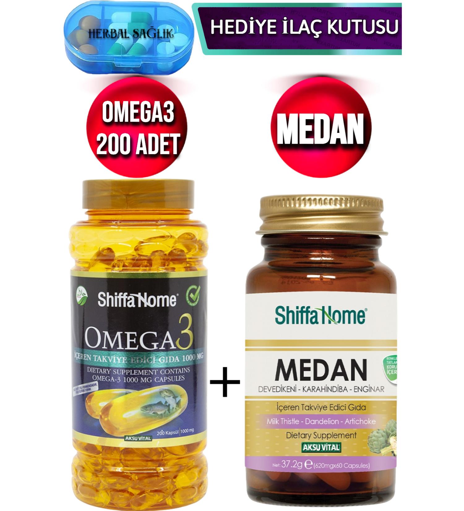 Shiffa Home Omega 3 200 Soft Gel Capsules 1000 Mg + Shiffa Home Medan 60 Capsules 620 Mg