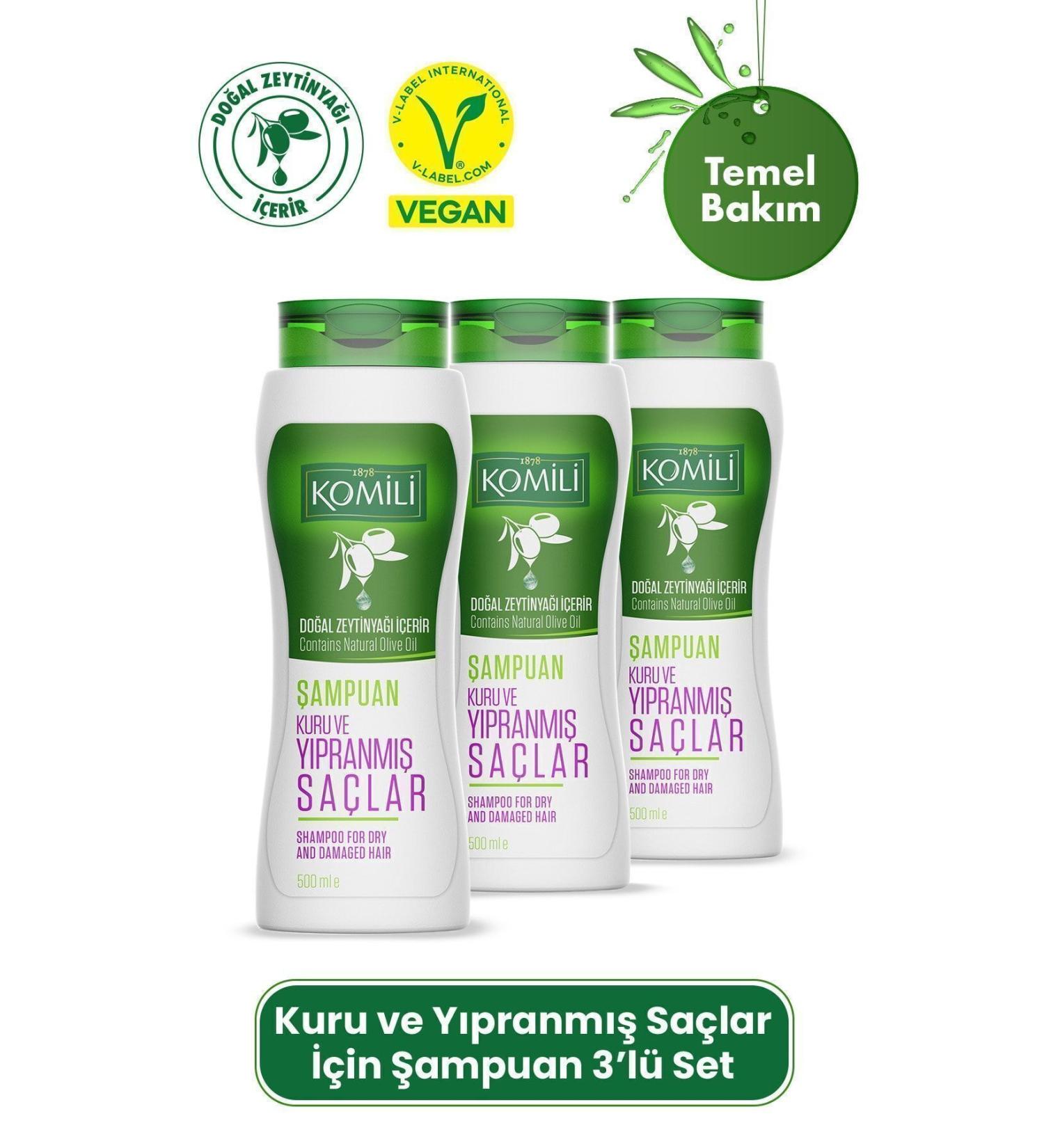 Komili Vegan Basic Care Shampoo for Dry and Damaged Hair Set of 3 - 3 X 500 ML - Buy Online on GoSupps.com