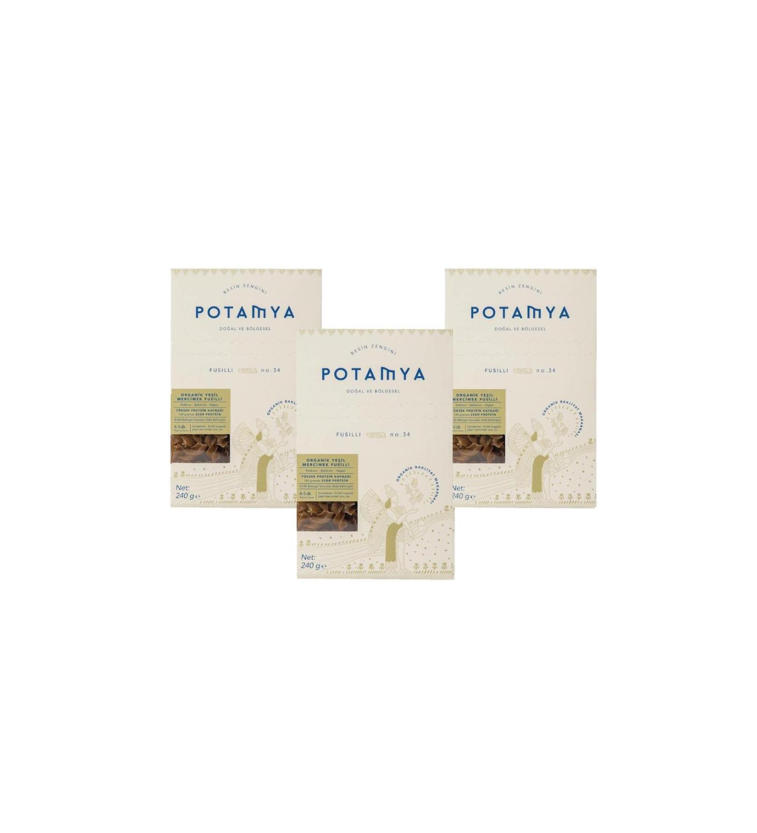 POTAMYA 240g Organic Green Lentil Fusilli X3