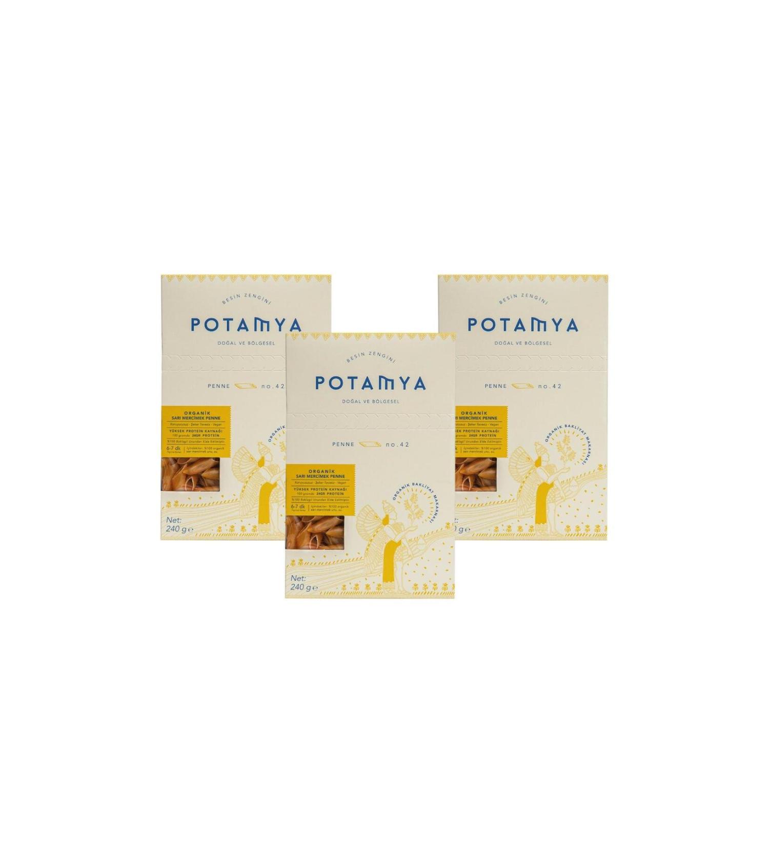 POTAMYA 240g Organic Yellow Lentil Penne X3