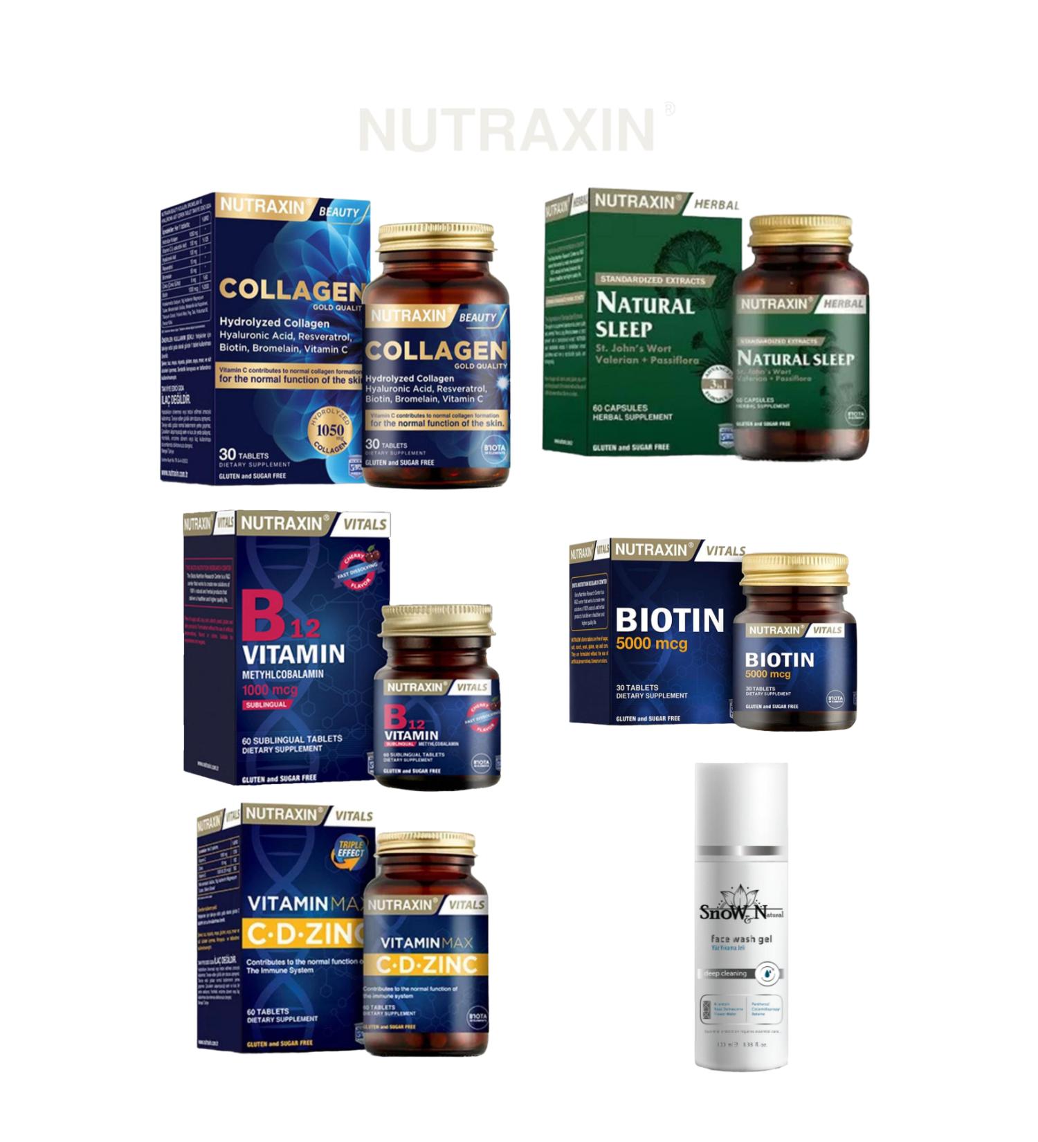 Nutraxin Vitamin Max CD-Zinc60 Tablet+B12 Vitamin 60 Tablet+Natural Sleep+Biotin 5000 mg+Collagen 30 Tablet