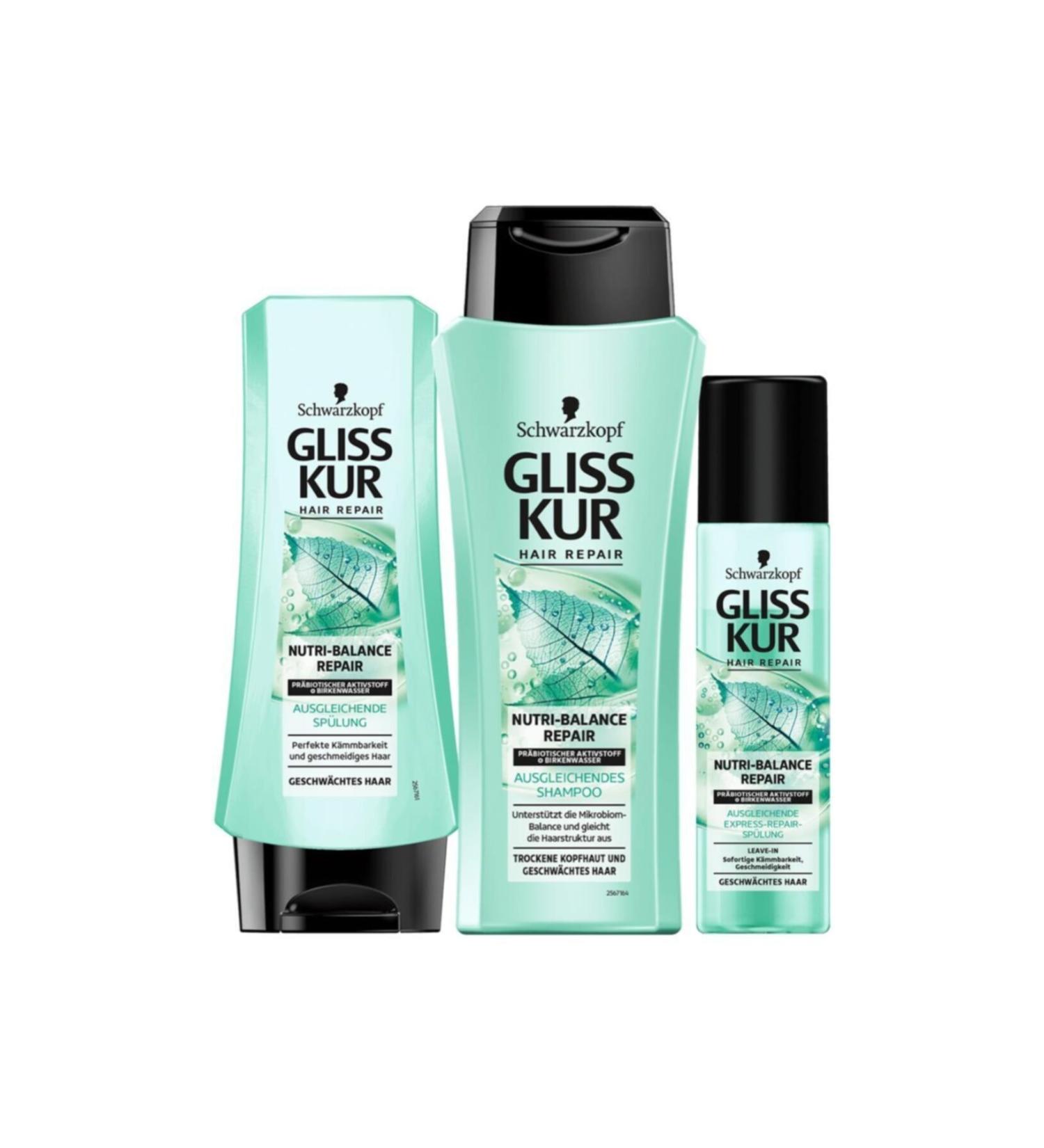 Gliss Nutribalance Repair Shampoo + Cream + Lotion 3-Piece Set