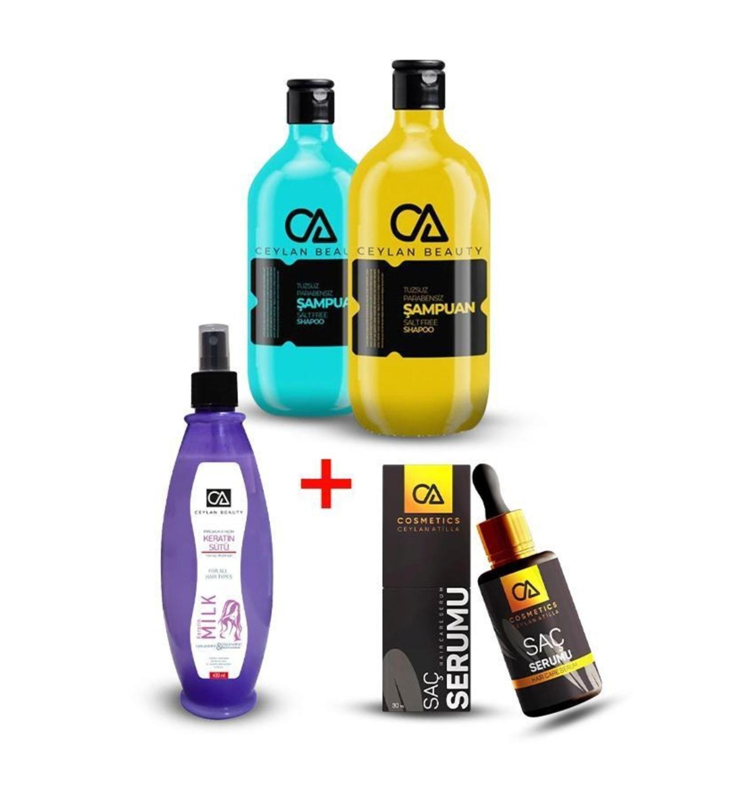 CA Cosmetics Economic Hair Package 4 Products Salt-Free Shampoo Conditioner Hair Serum Keratin Milk