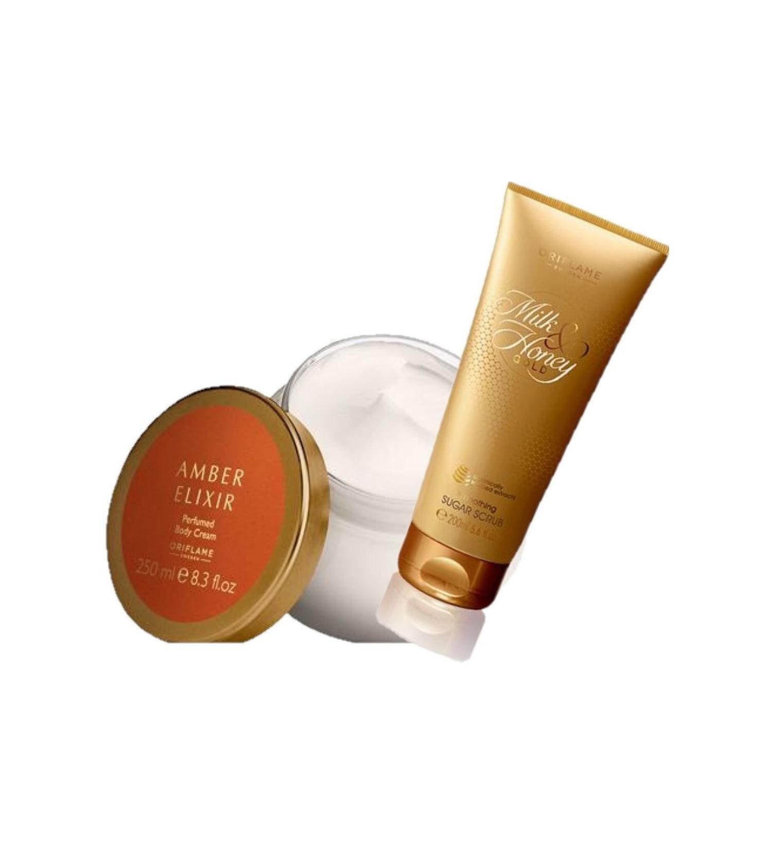 Oriflame Amber Elixir Perfumed Body Cream + Milk & Honey Gold Smoothing Body Scrub