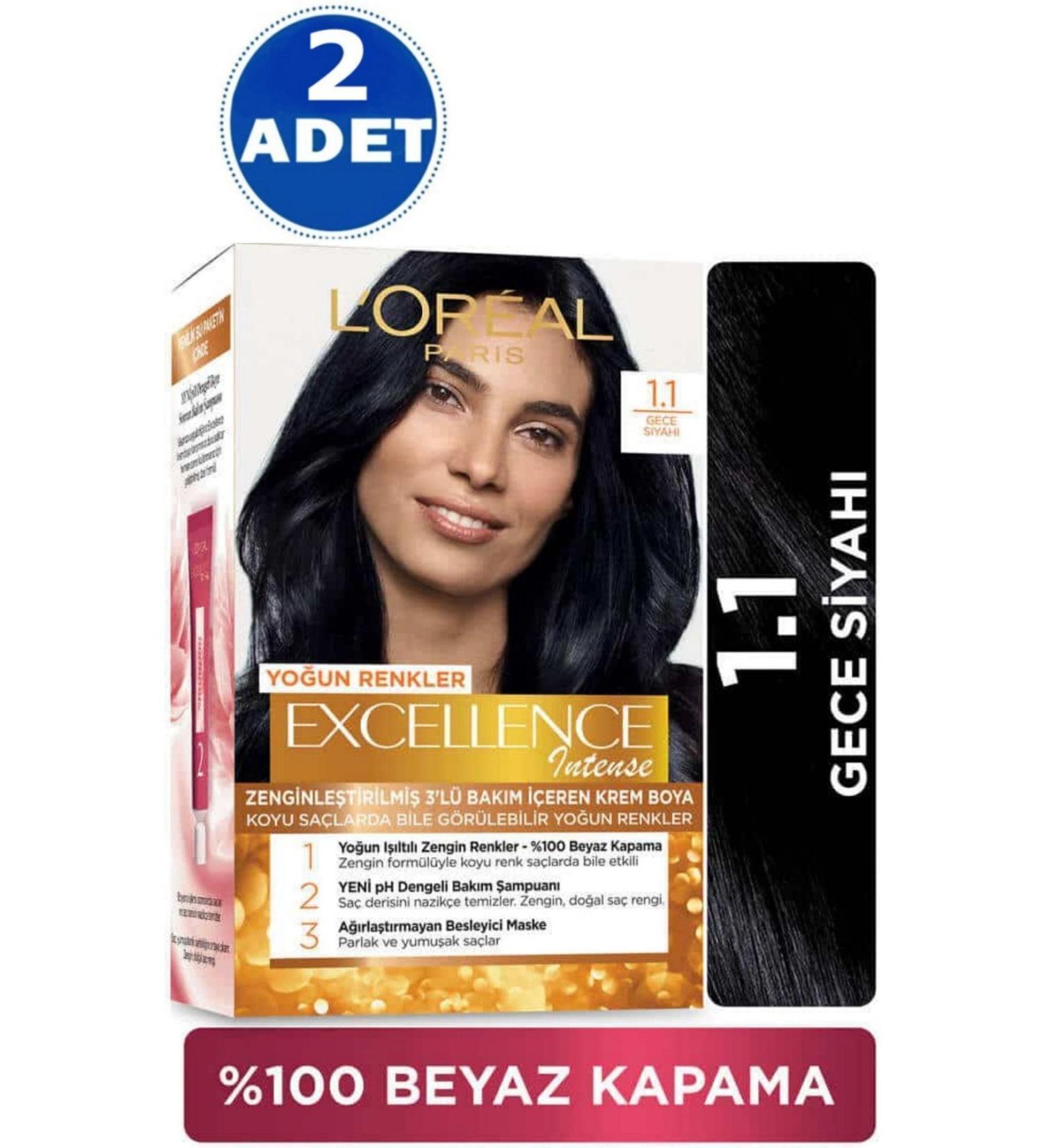 Excellence L'or al Paris Intense Hair Dye - 1.1 Night Black 2 Pieces - Buy Online on GoSupps.com