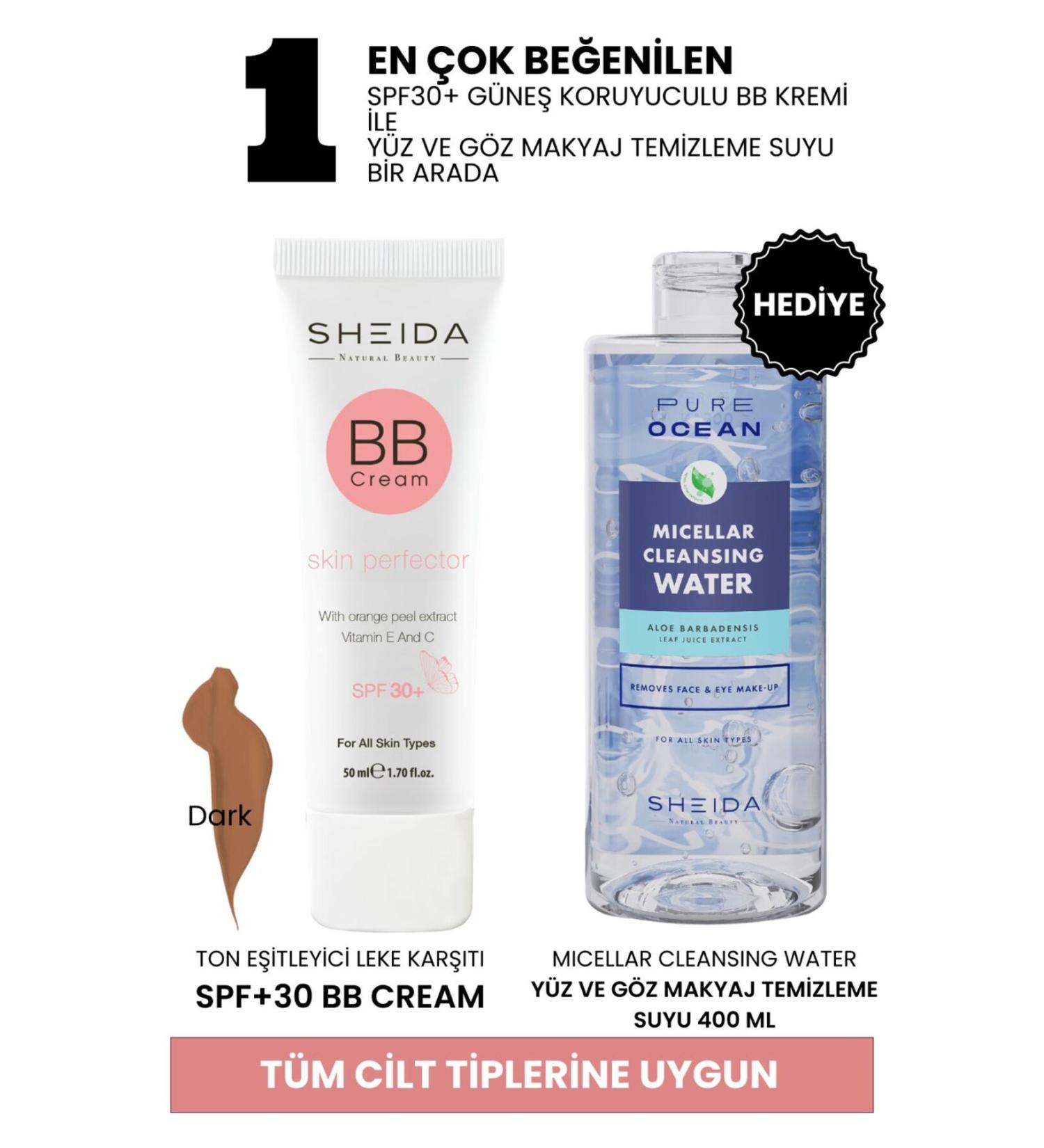 Sheida Bb Cream Dark (DARK COLOR) - SPF30 Protection Blemish Repair - Makeup Remover Water Gift - Buy Online on GoSupps.com