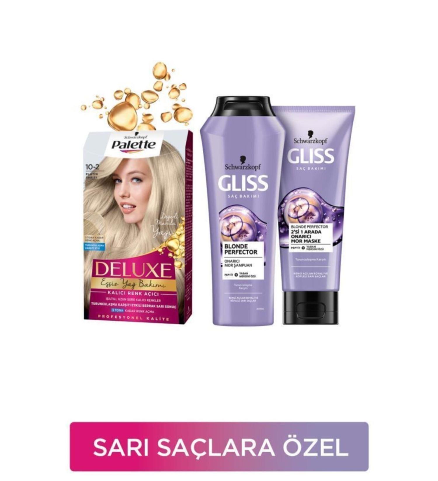 Gliss Blonde Hair Care Set Palette Deluxe Hair Dye 10-2 Platinum Blonde + Blonde Perfector M