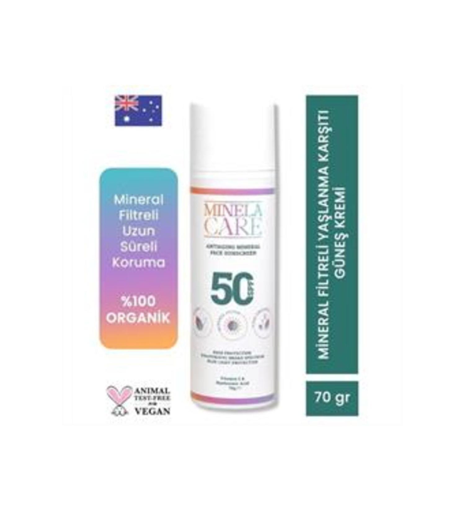 Minela Care Anti Aging Organic Mineral Filter Face Sun Cream Spf50 70gr (SINGLE)