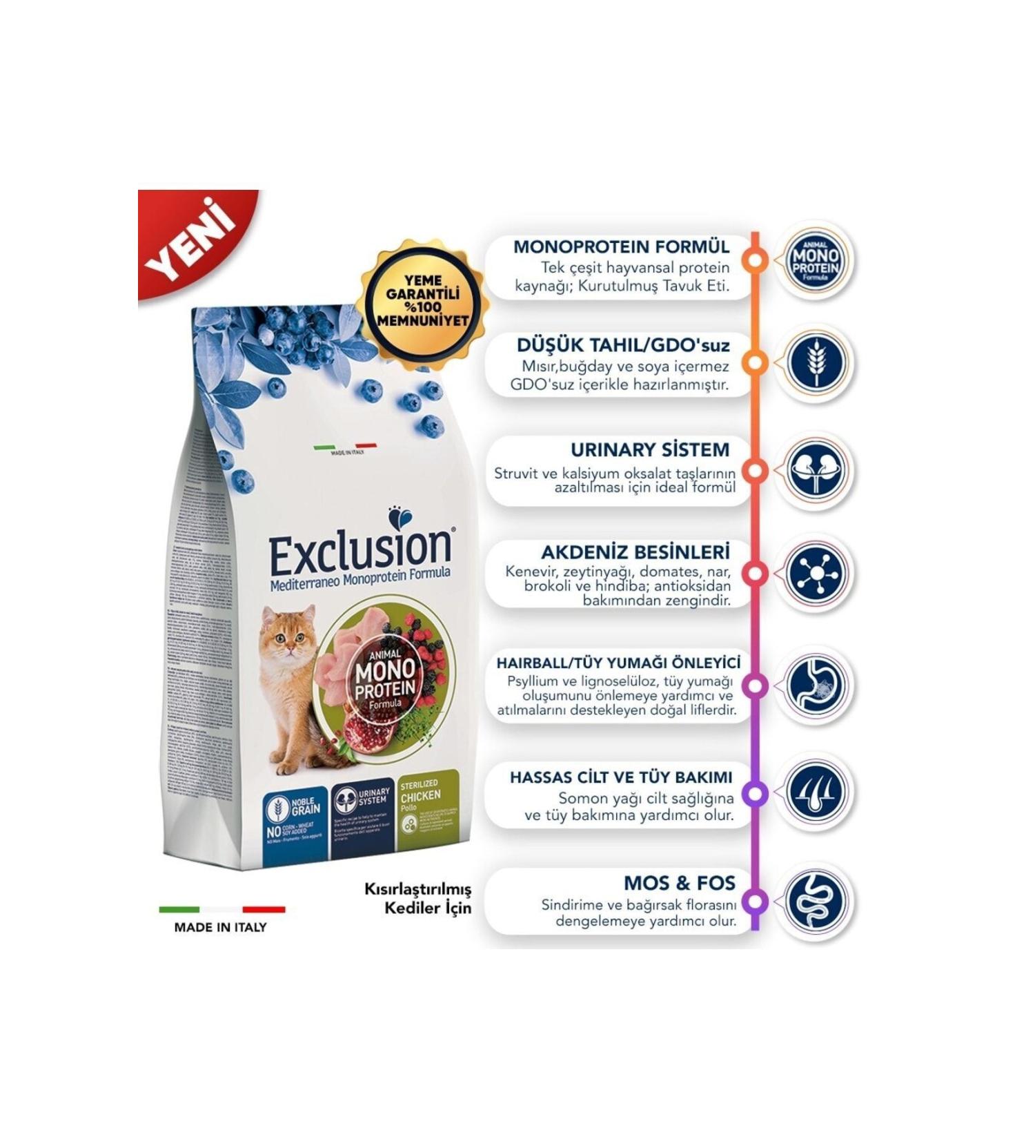 Exclusion Exclusion Chicken and Pomegranate Low Grain Sterilized Cat Food 1.5 Kg