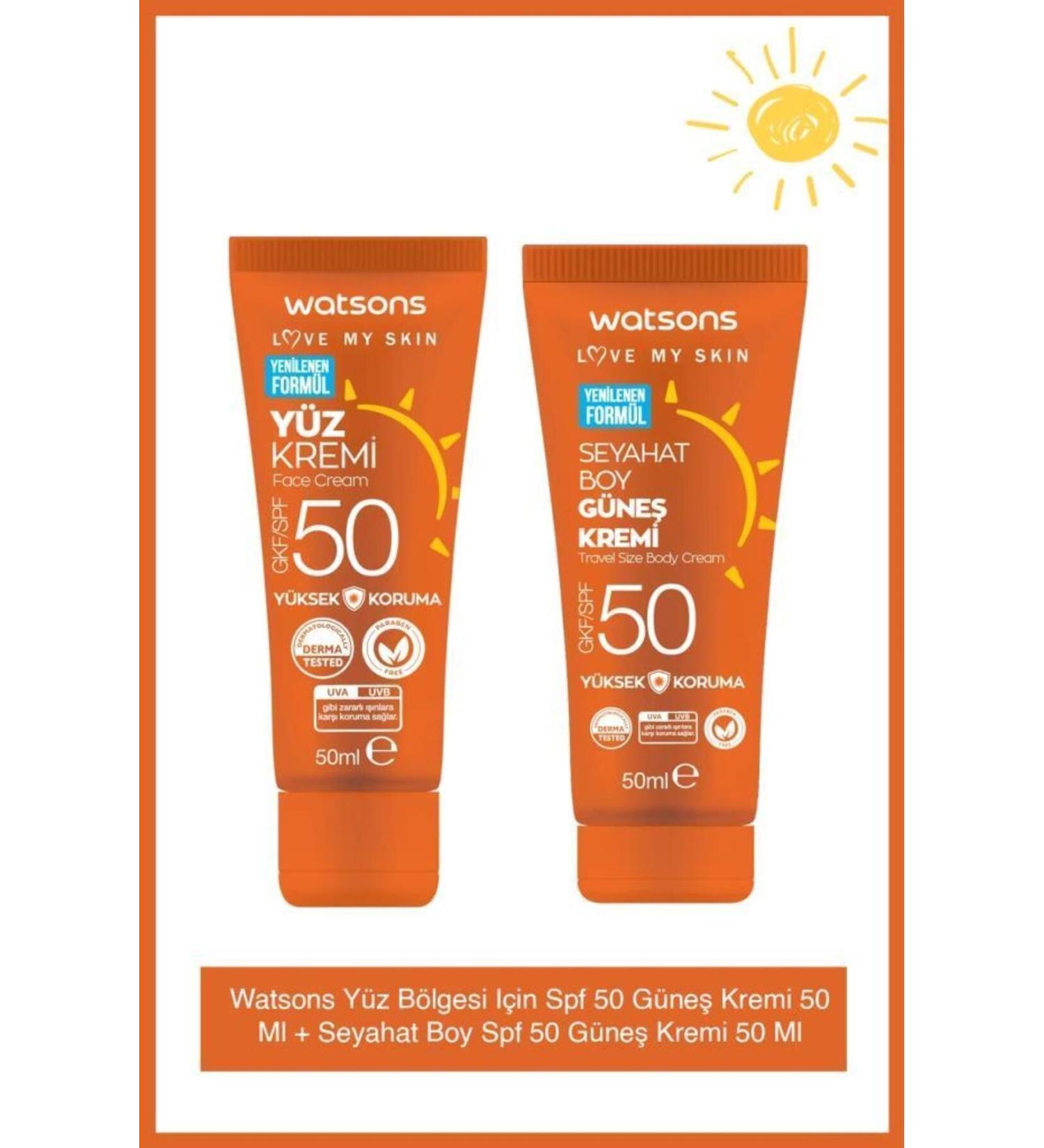 Watsons Face Spf 50 Sun Cream 50ml + Travel Size Spf 50 Sun Cream 50ml