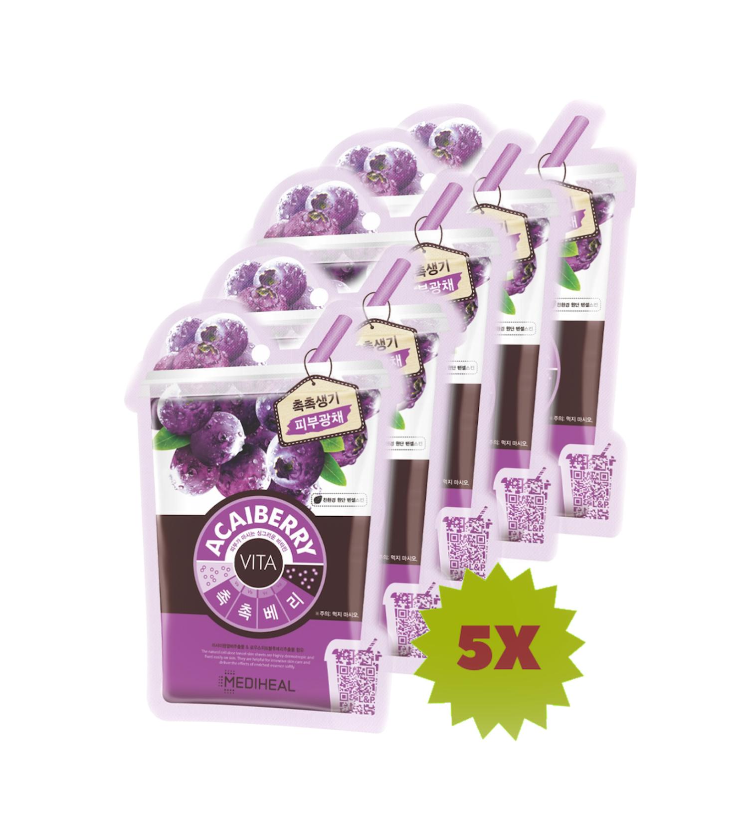 Mediheal 5-Piece Acai Berry Extract Face Care Mask - Acaiberry Vita Mask
