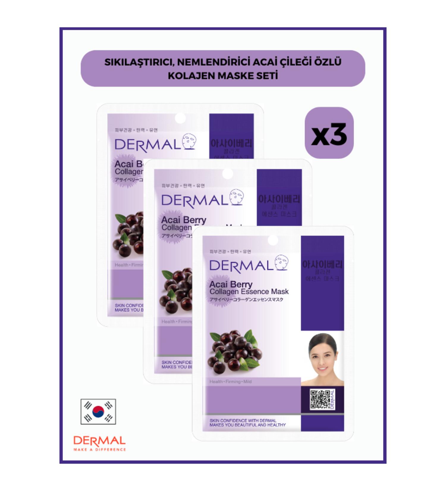 Dermal Firming Moisturizing Acai Berry Extract Collagen Mask 23 gr 3 Pieces