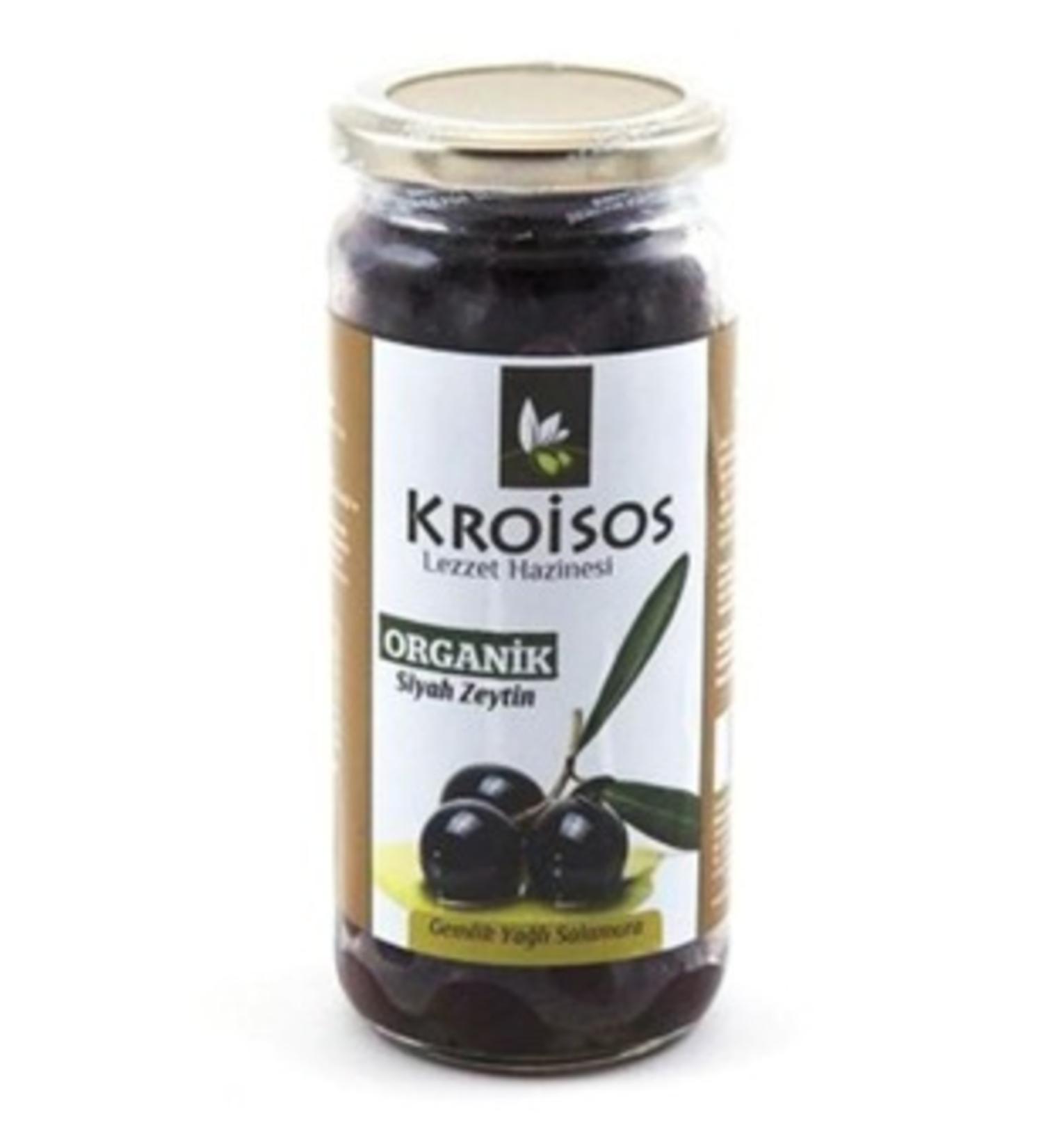 Kroisos Gemlik Brine Organic Black Olives Glass 700 G (PACK OF TWO)