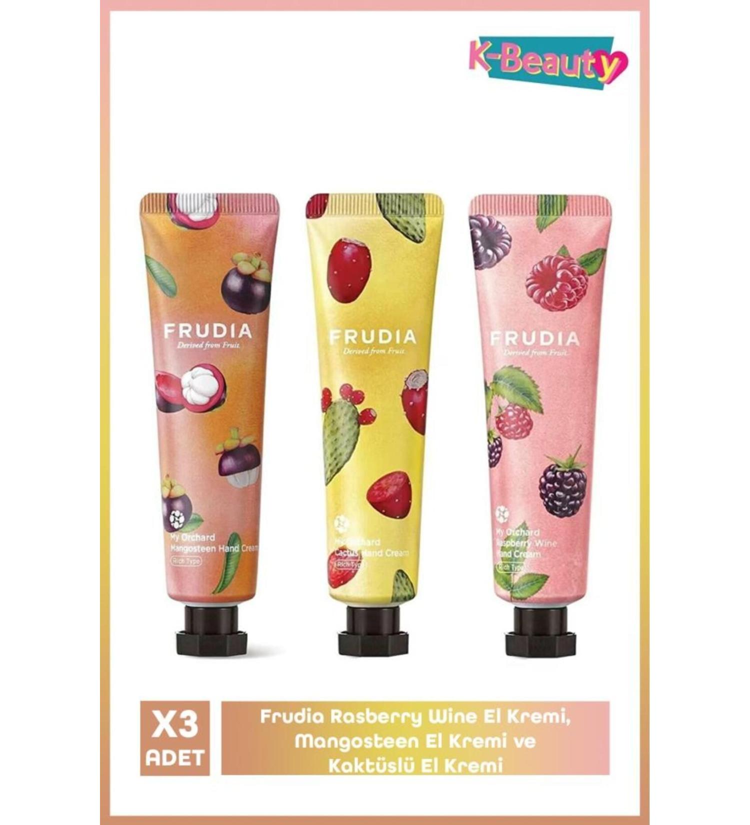 Frudia Rasberry Wine Hand Cream Mangosteen Hand Cream and Cactus Hand Cream