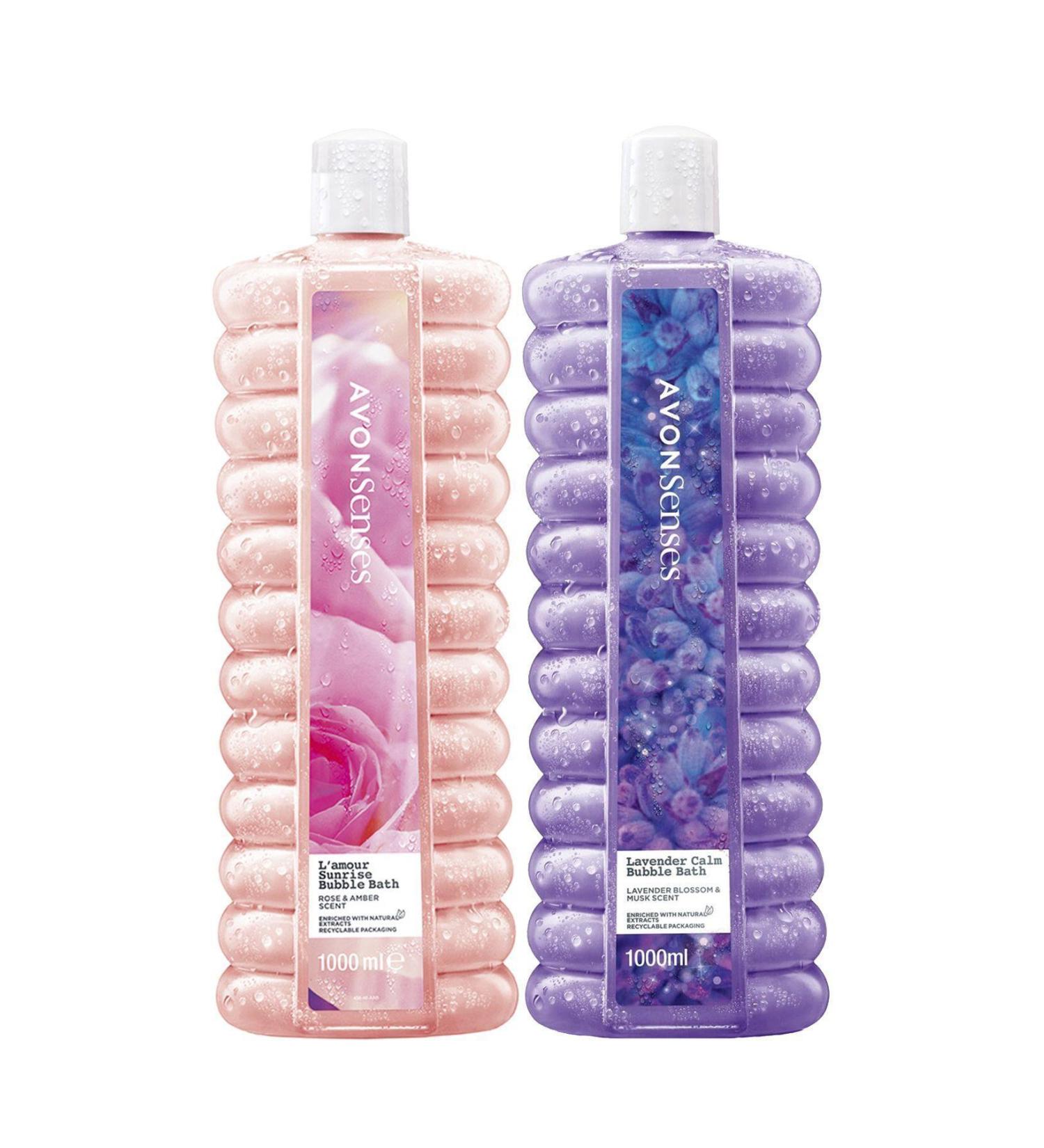 Avon Senses Rose Amber and Lavender Scented Bath Foam. Set of 2