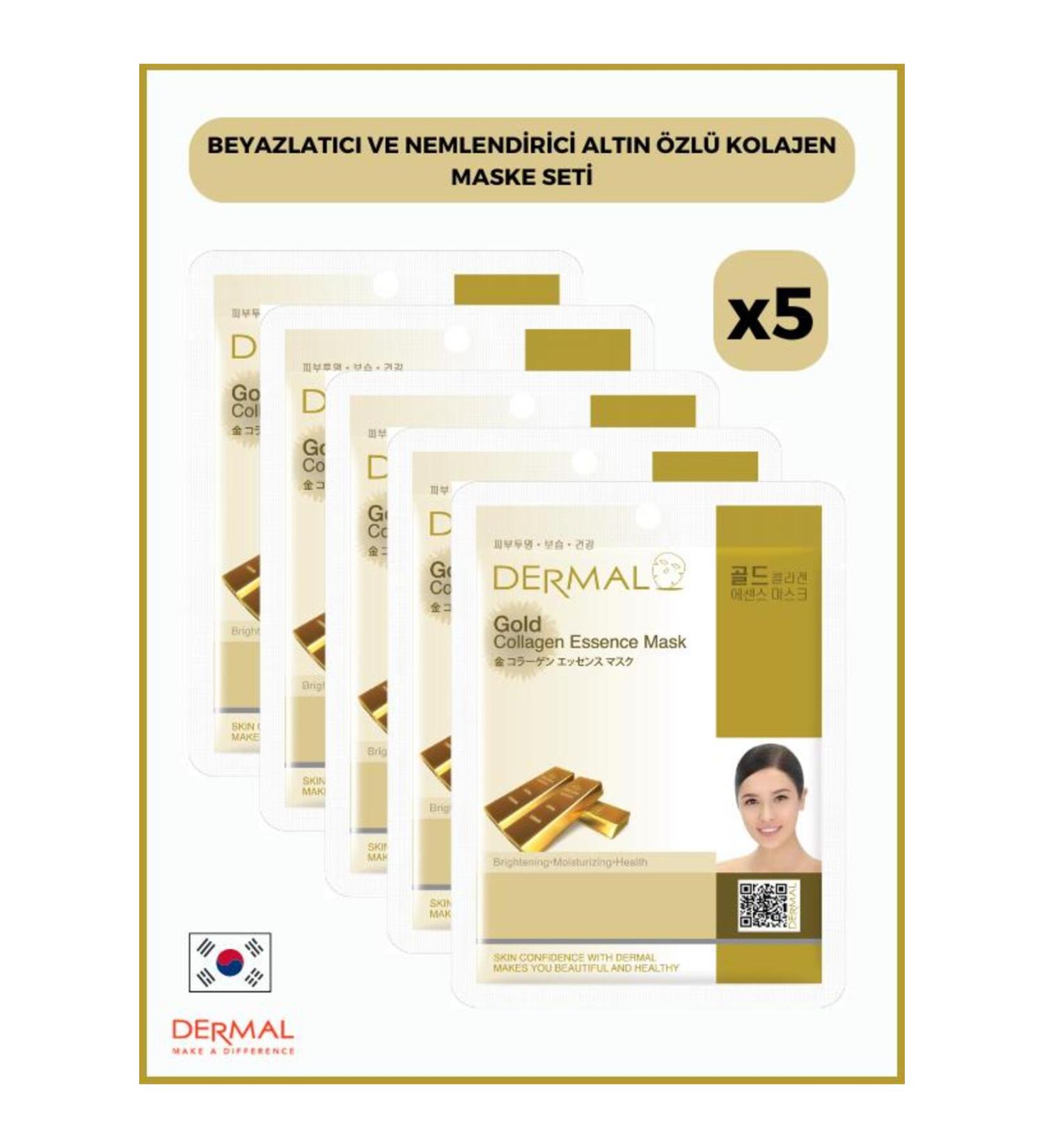 Dermal Whitening and Moisturizing Gold Essence Collagen Mask 23 Gr 5 Pieces