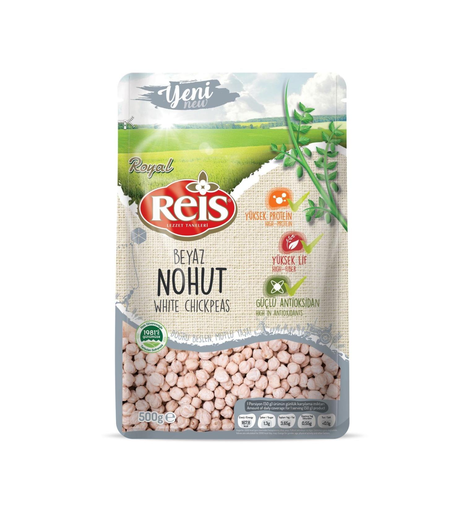 500 grams of White Chickpeas with High Fiber High Protein and Strong Antioxidant with Reis Royal Quality