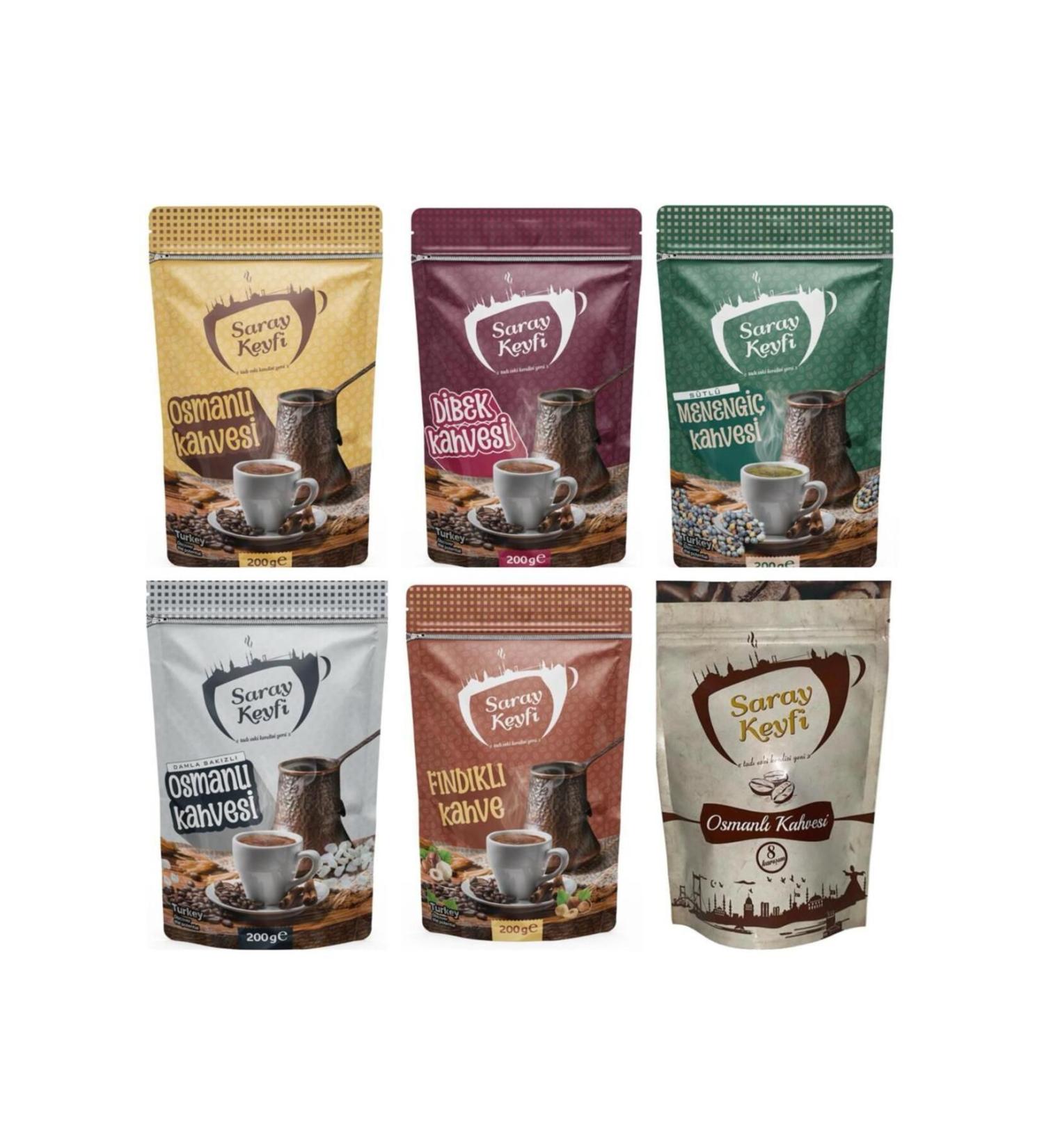 SARAY KAHVE Set of 6 - Ottoman - Dibek - Milky Menengi - Mastic - 8 Mixed Ottoman - Hazelnut -