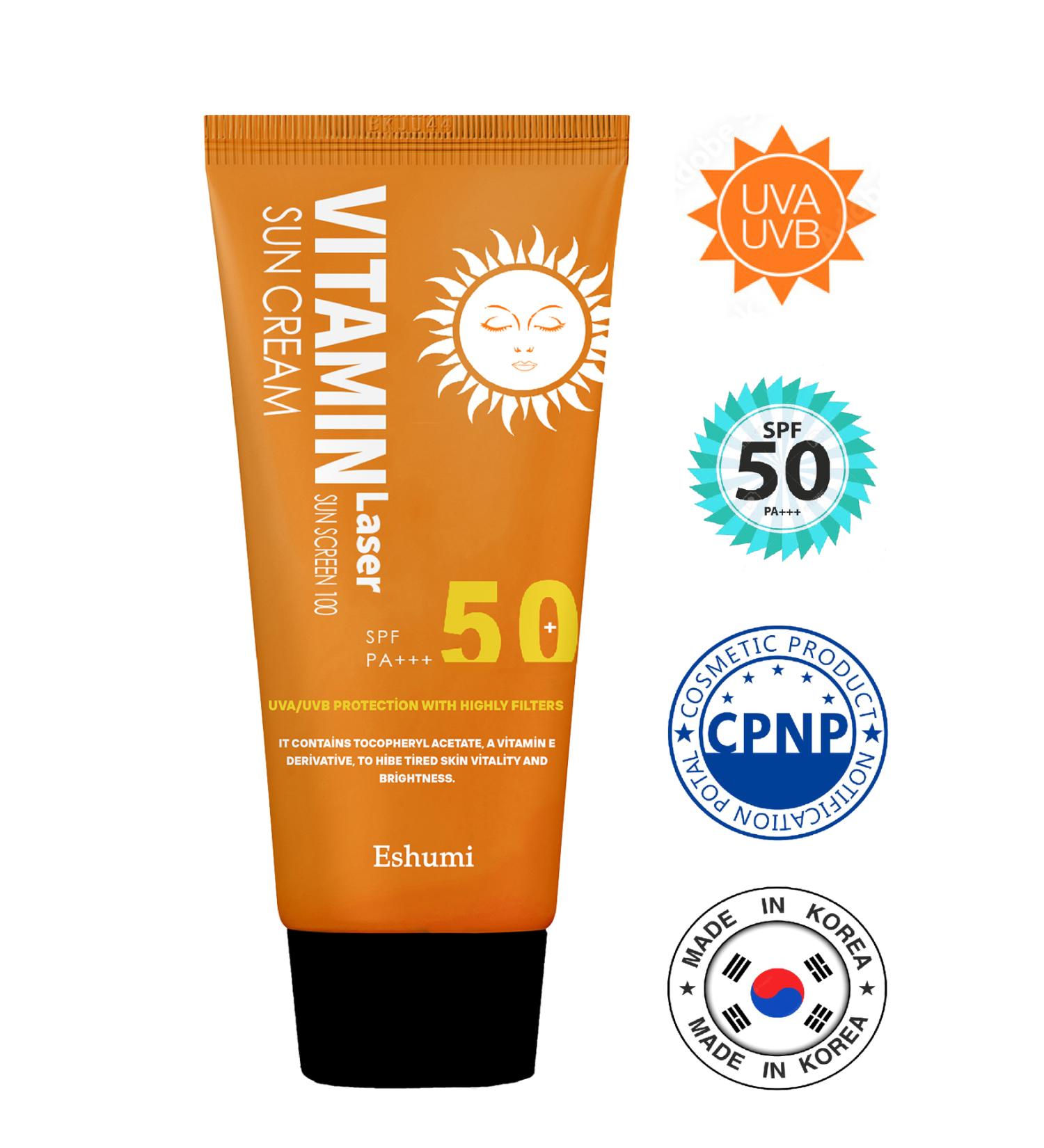ESHUM Korean Anti-Freckle and Anti-Spot Brightening Vitamin Laser Spf 50 Pa High Protection Sun Cream - Buy Online on GoSupps.com