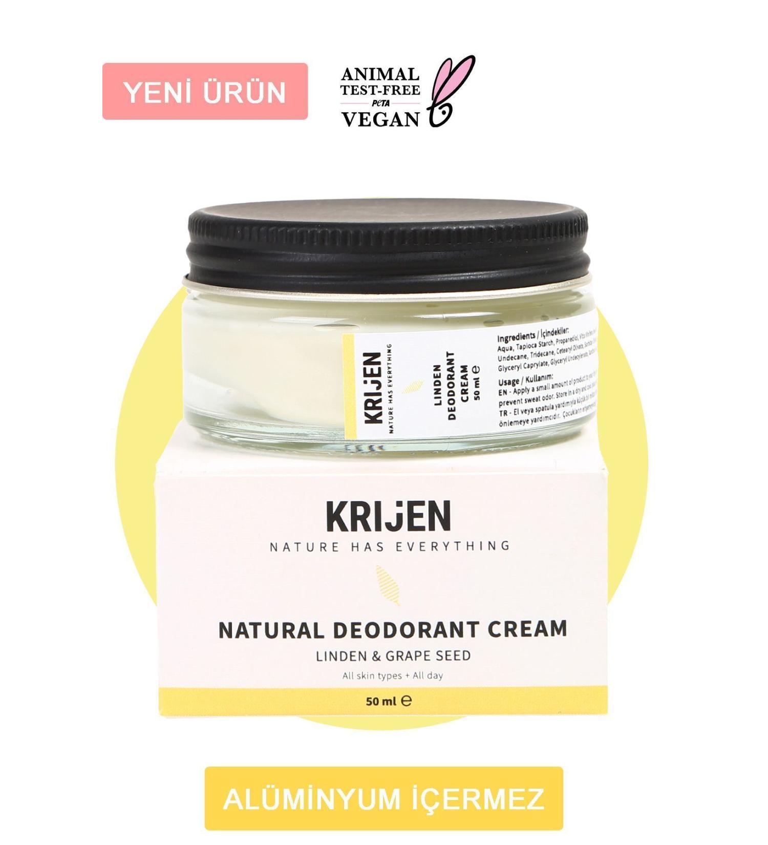 Krijen Natural Deodorant - Linden Flower & Grape Seed Cream Deodorant 50 Ml-Herbal Sweat Odor Preventer