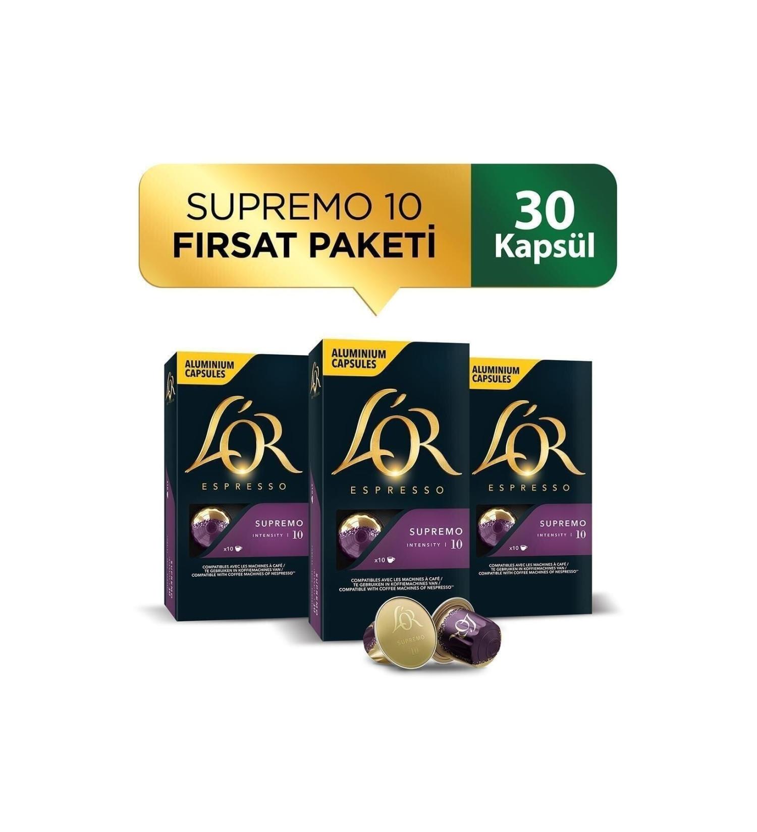 L'OR Supremo Intensity 10 Nespresso Compatible Aluminum Capsule Coffee Opportunity Package 10 Pieces X 3 Packs - Buy Online on GoSupps.com