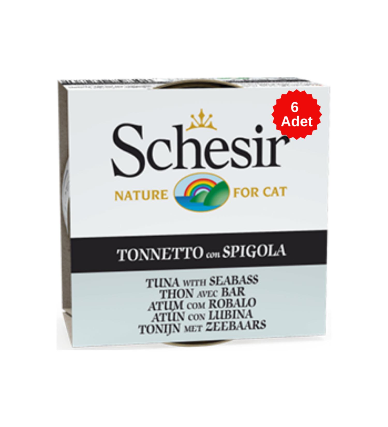 Schesir Cat Jelly Canned Cat Food in Tuna and Sea Bass Jelly 85 Gr 6 Pieces