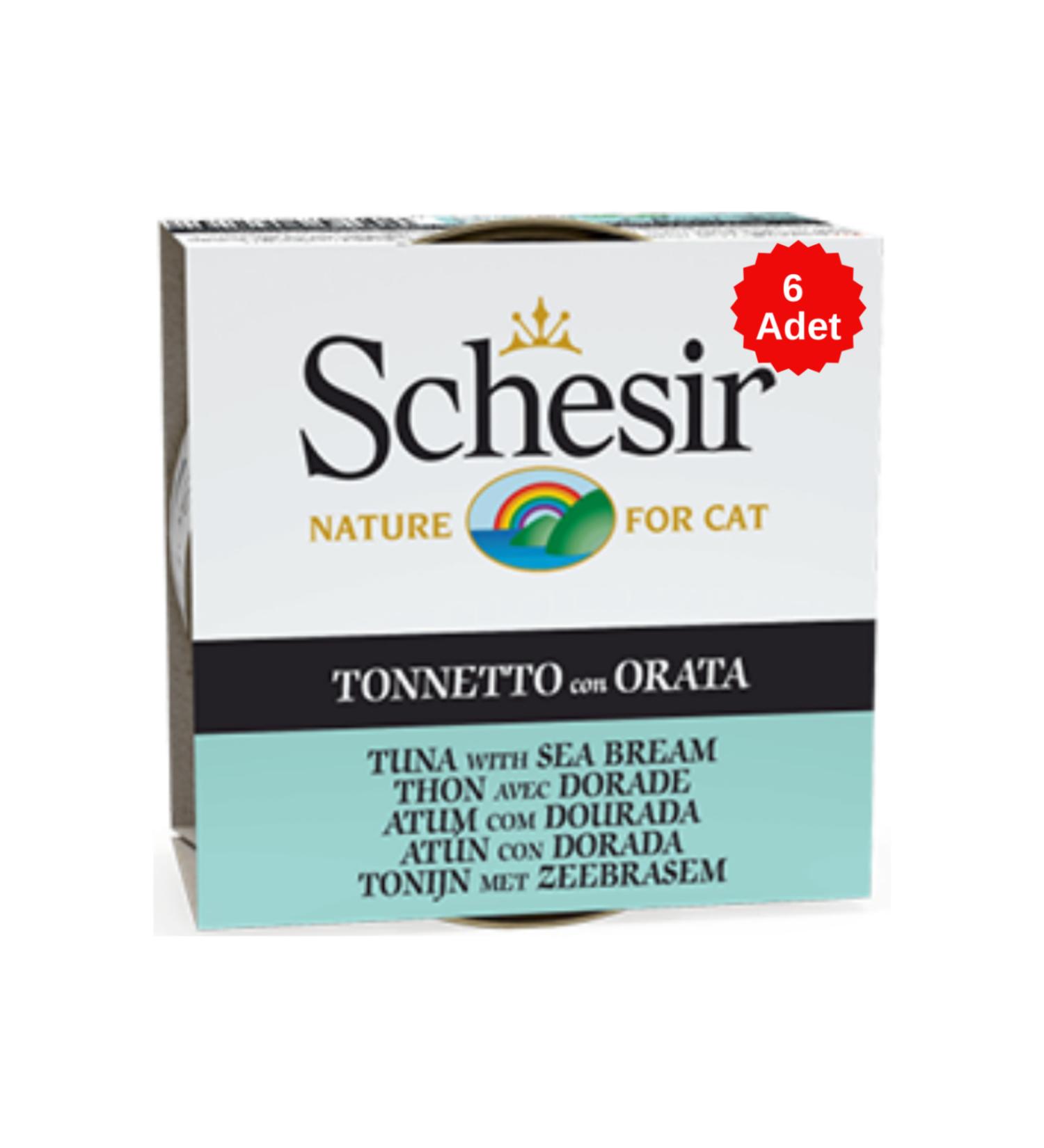 Schesir Cat Jelly Canned Cat Food with Tuna and Sea Bream in Jelly 85 Gr 6 Pieces