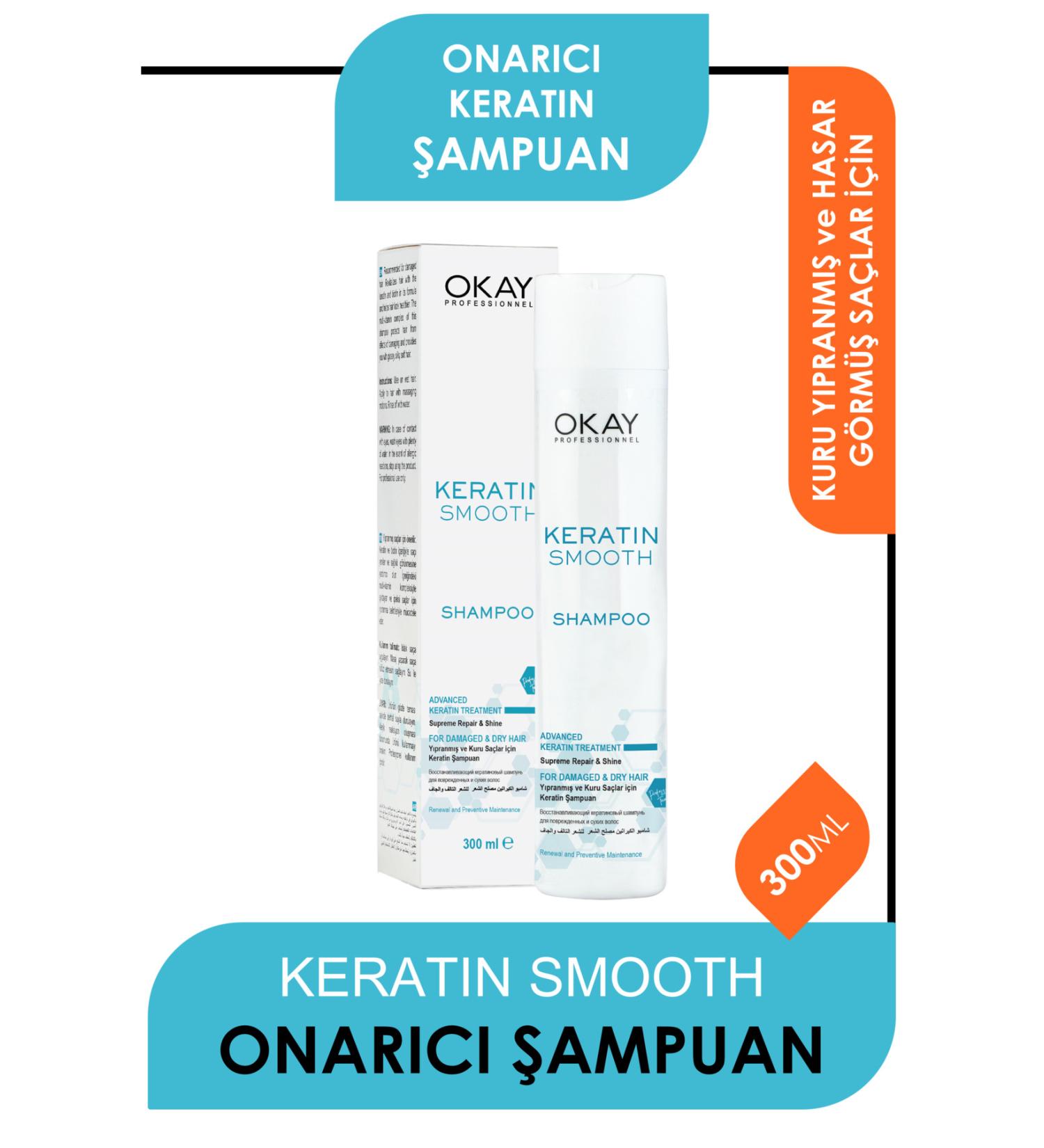 Okay Smooth Keratin Dry and Damaged Hair Repair Shampoo 300 Ml