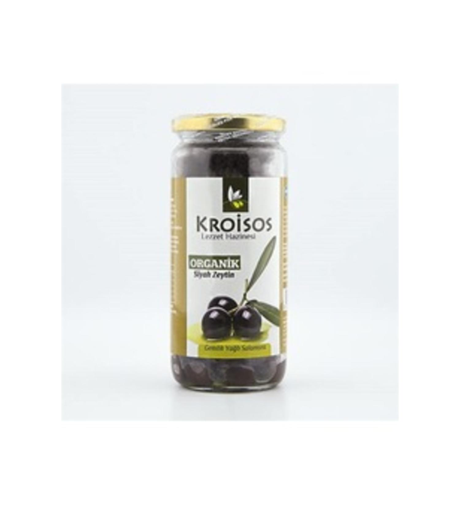 Kroisos Gemlik Organic Black Olives in Brine Glass 310 G (PACK OF TWO)