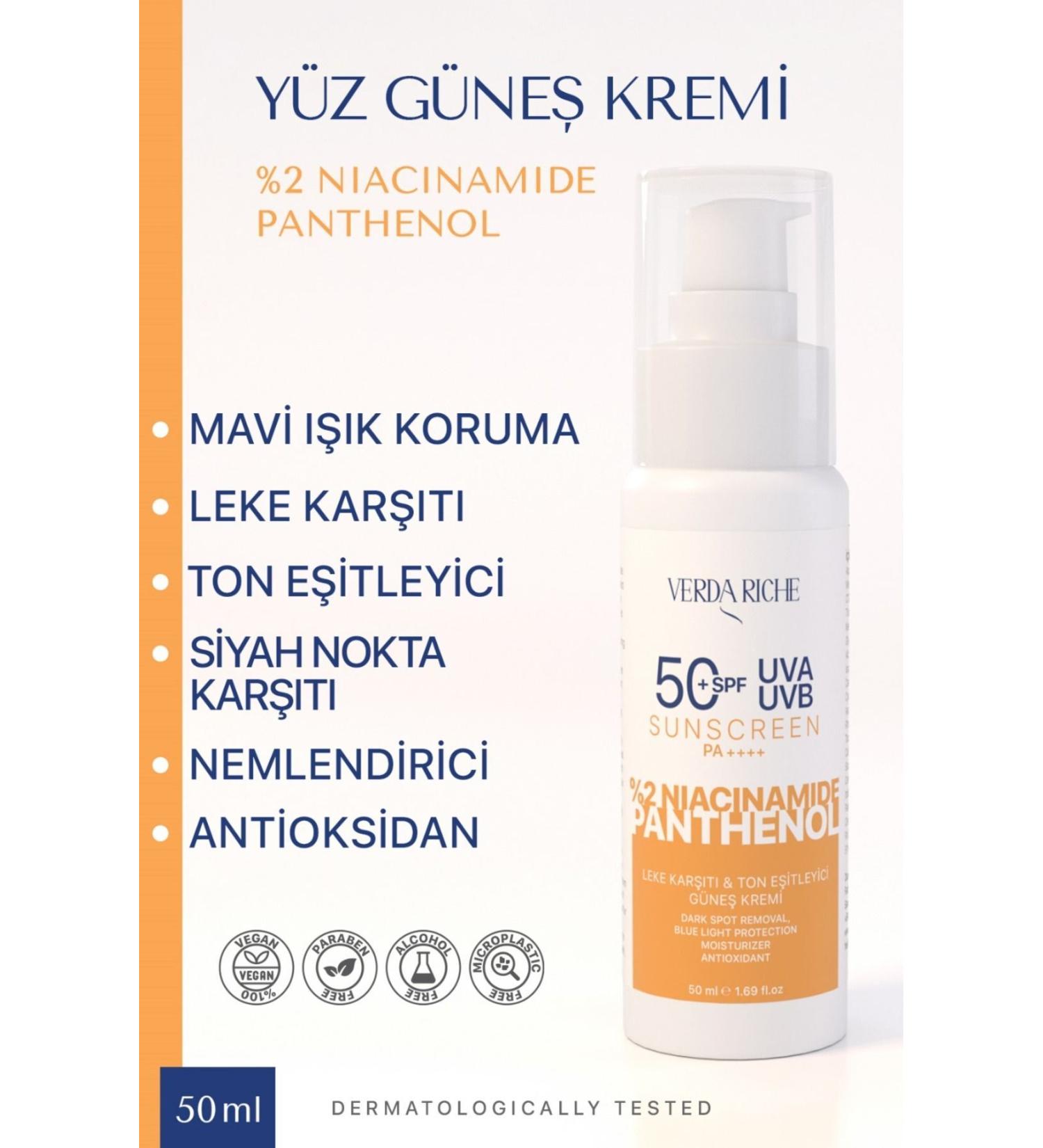 Verda Riche High Protection SPF 50+ Tone Equalizer Anti-Blackhead and Anti-Blemish Face Sun Cream 50ml - Buy Online on GoSupps.com