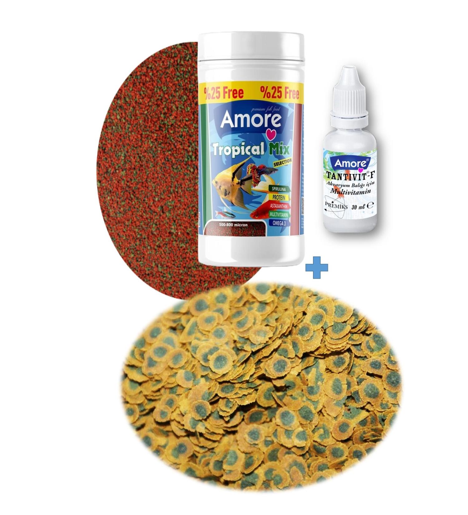 AMORE Tropical Mix Selection 125ml PRO Algae Multi-Crisps 30gr ZipPack Fish Food Multivitamin