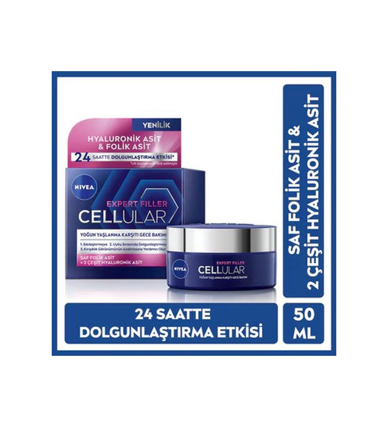 NIVEA Cellular Expert Filler Intensive Anti-Aging Night Face Care Cream Hyaluronic Acid Folic Acid (50ml) - Buy Online on GoSupps.com