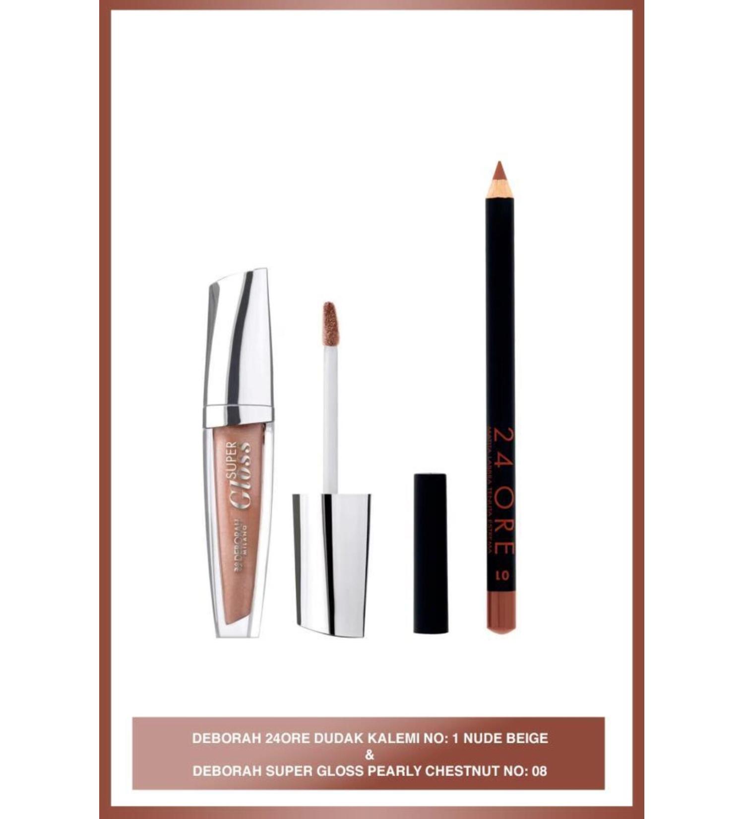 Deborah 08 Super Gloss + Deborah 24 Ore Lip Pencil No: 1 Nude Beige - Buy Online on GoSupps.com