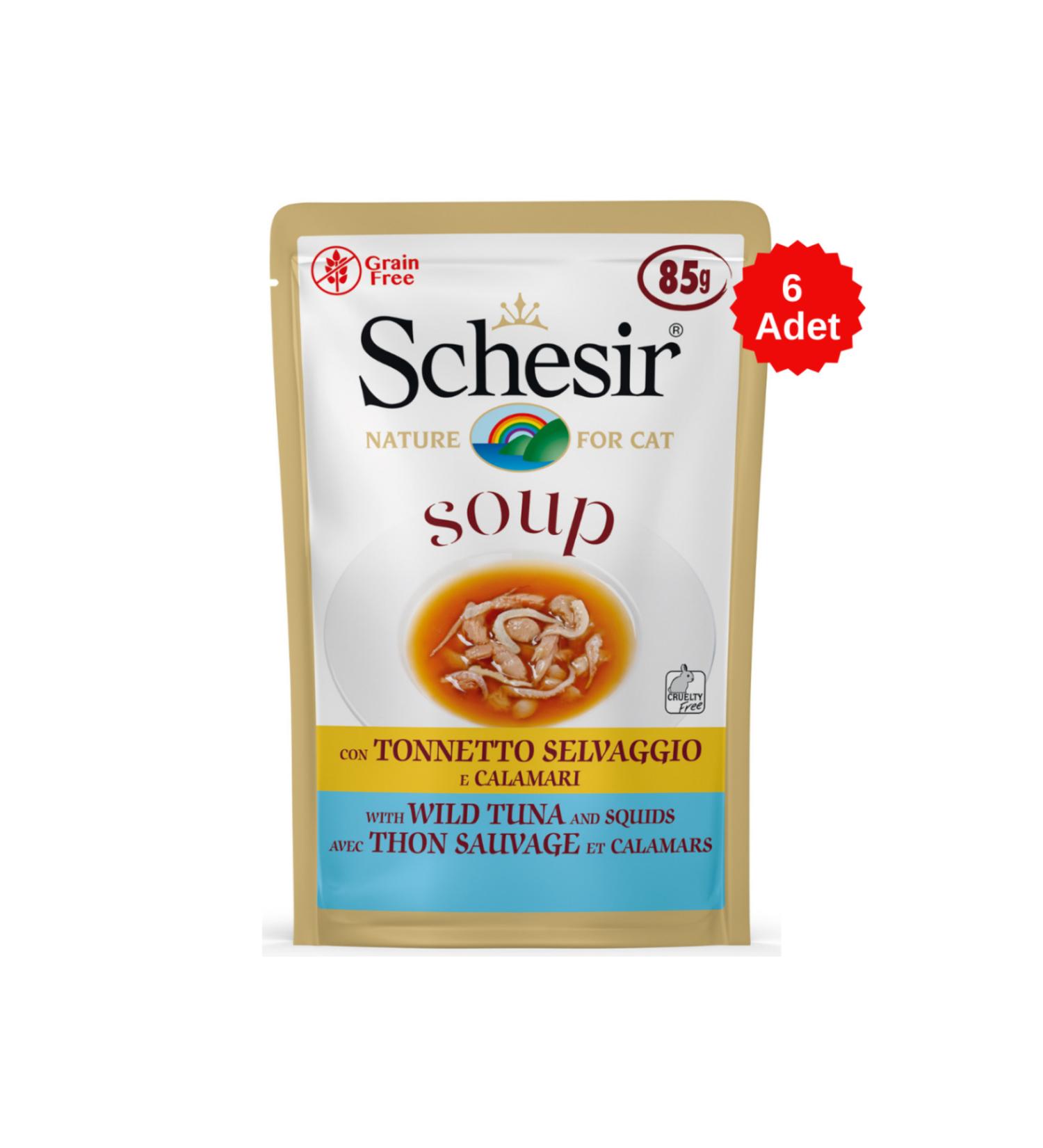 Schesir Cat Tuna and Squid Complementary Cat Food Soup 85 Gr 6 Pieces