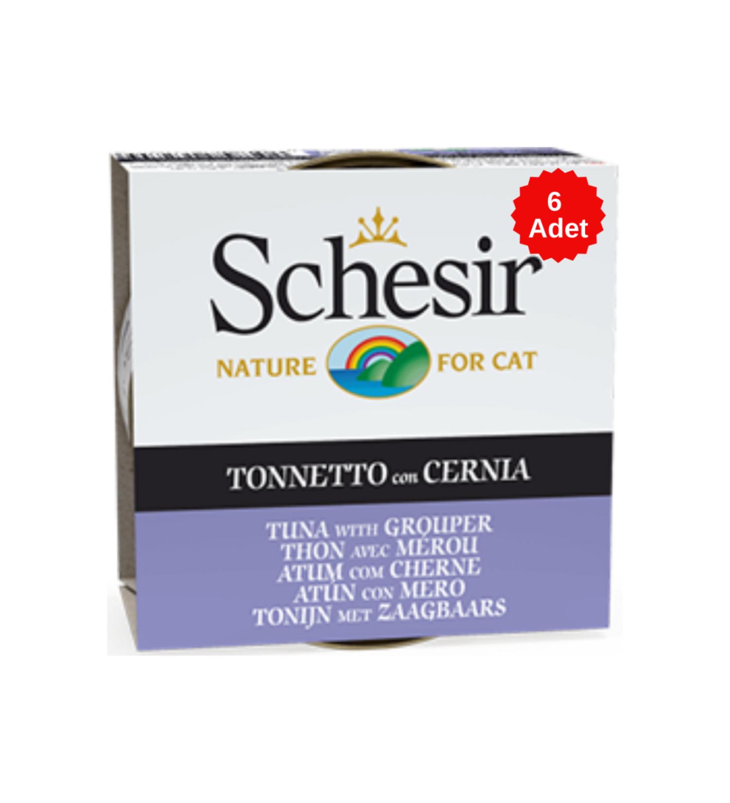 Schesir Cat Jelly Tuna and Grouper Fish Jelly Canned Cat Food 85 Gr 6 Pieces