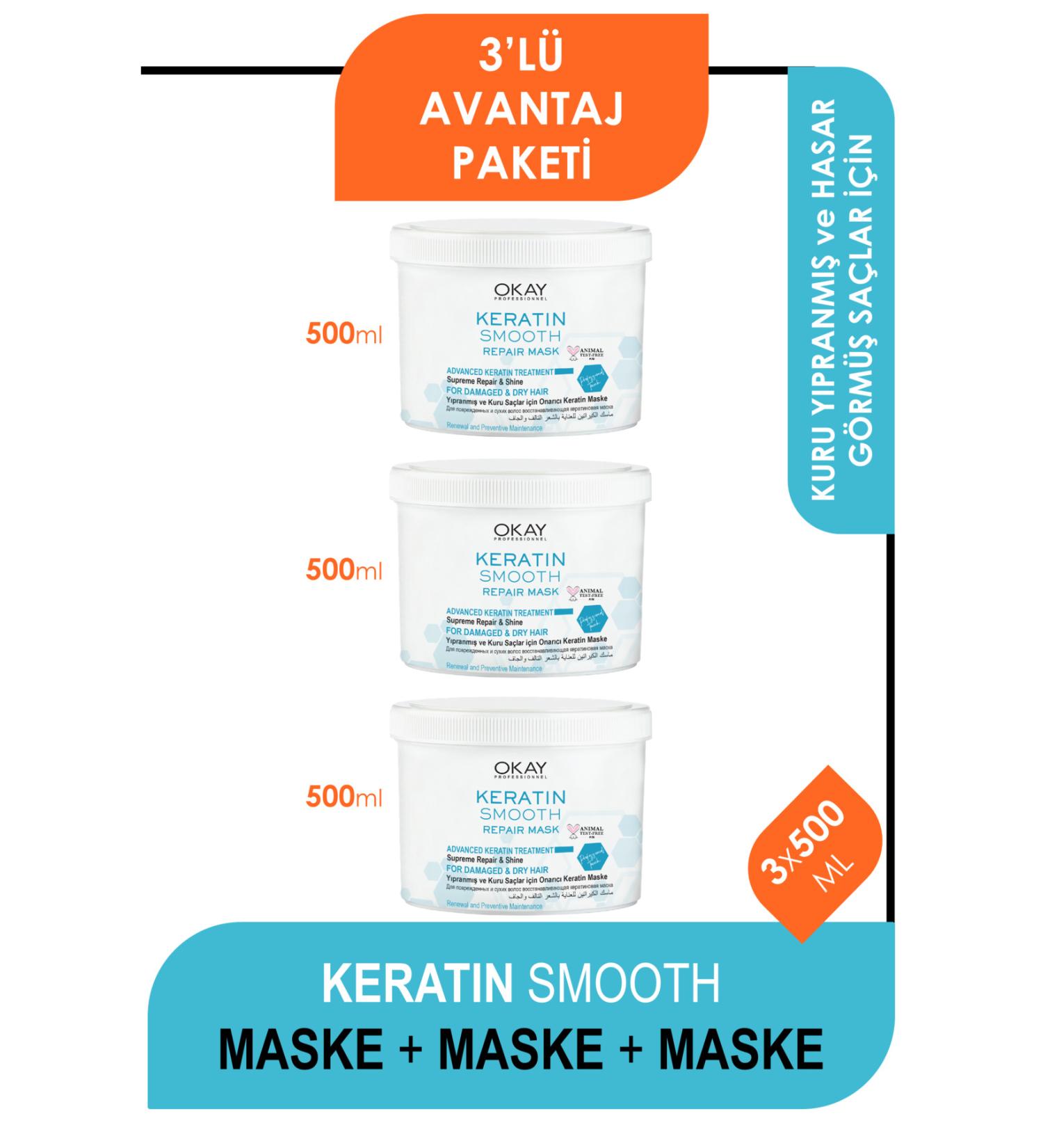 OKAY COSMETICS Okay Hair Mask Keratin Smooth 500ml X3 Pieces