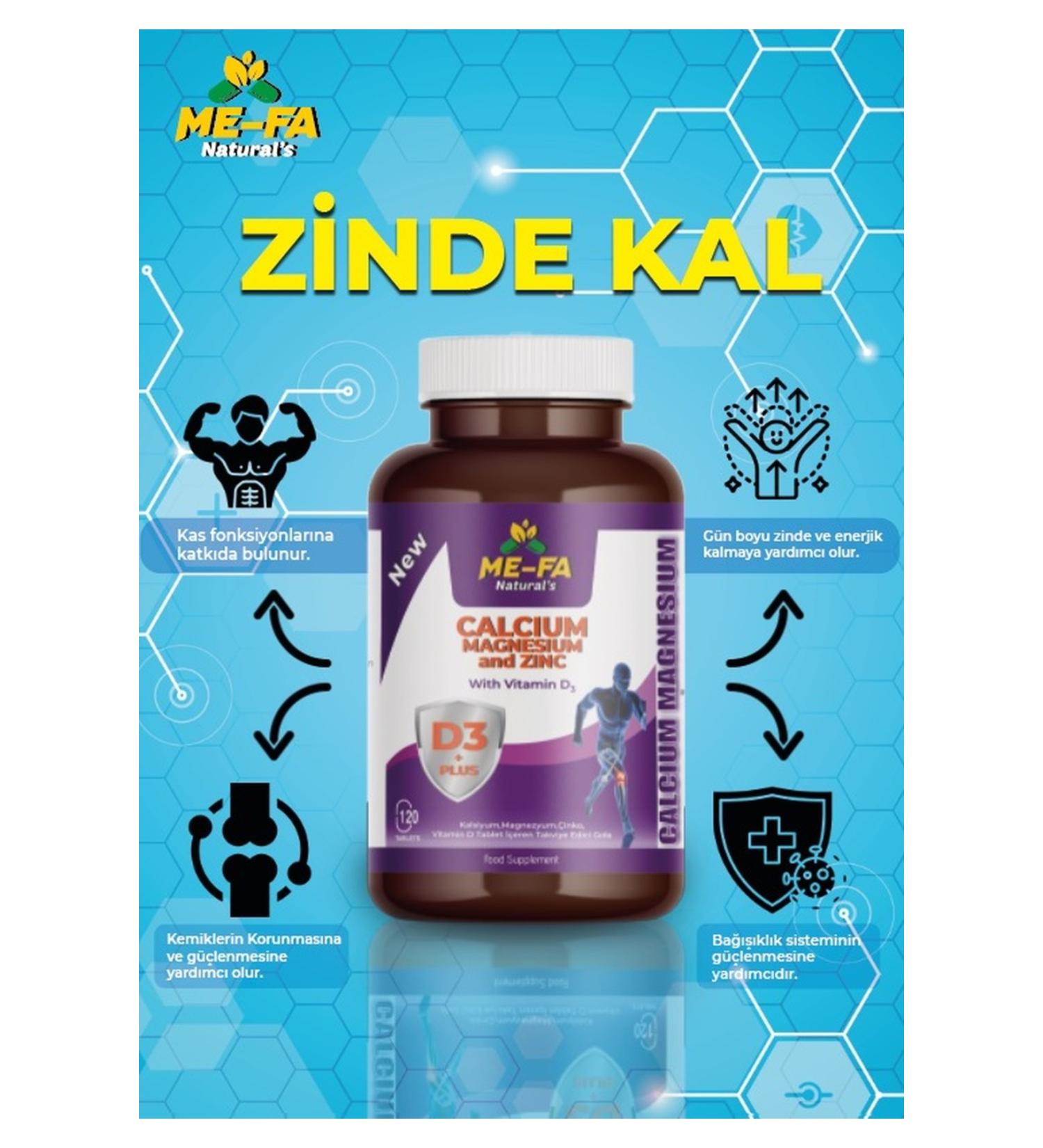 Mefa Naturals Calsium Magnesium Zinc Vitamin D3 120 Tablets