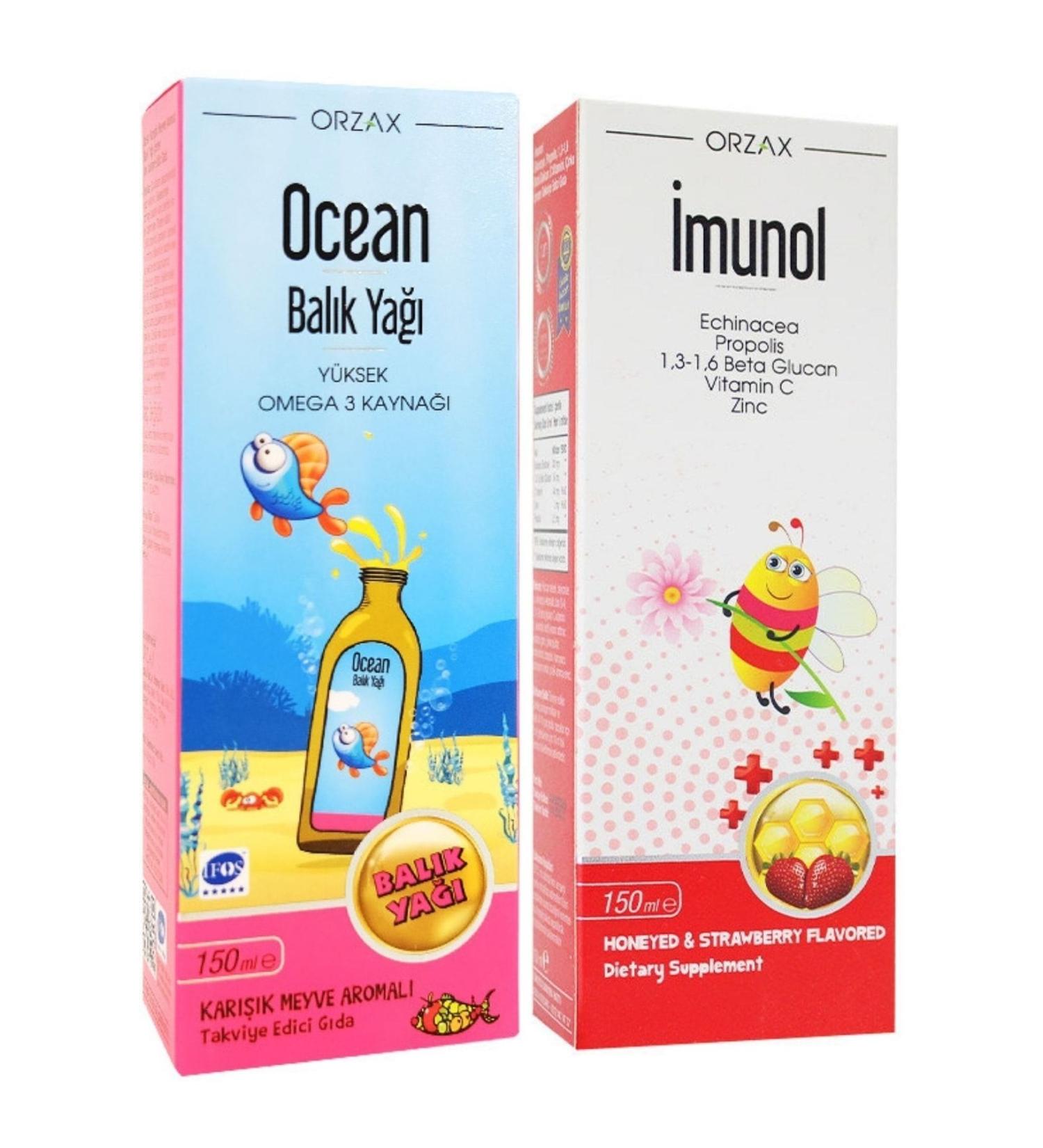 Ocean Omega 3 Mixed Fruit Flavored Fish Oil Syrup 150ml + Imunol Syrup