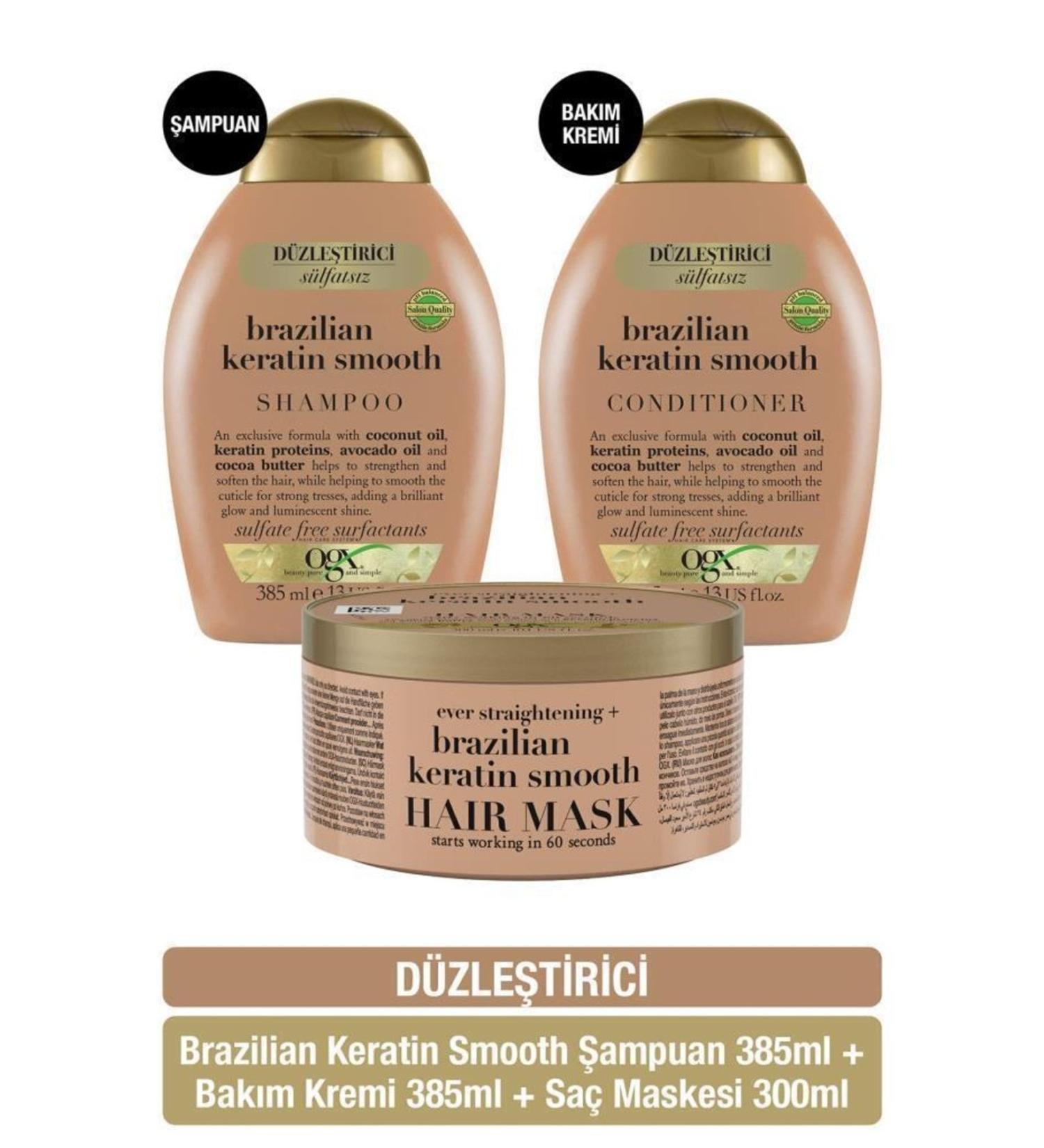 OGX Straightening Brazilian Keratin Smooth Sulfate-Free Shampoo Sulfate-Free Conditioner Hair Mask