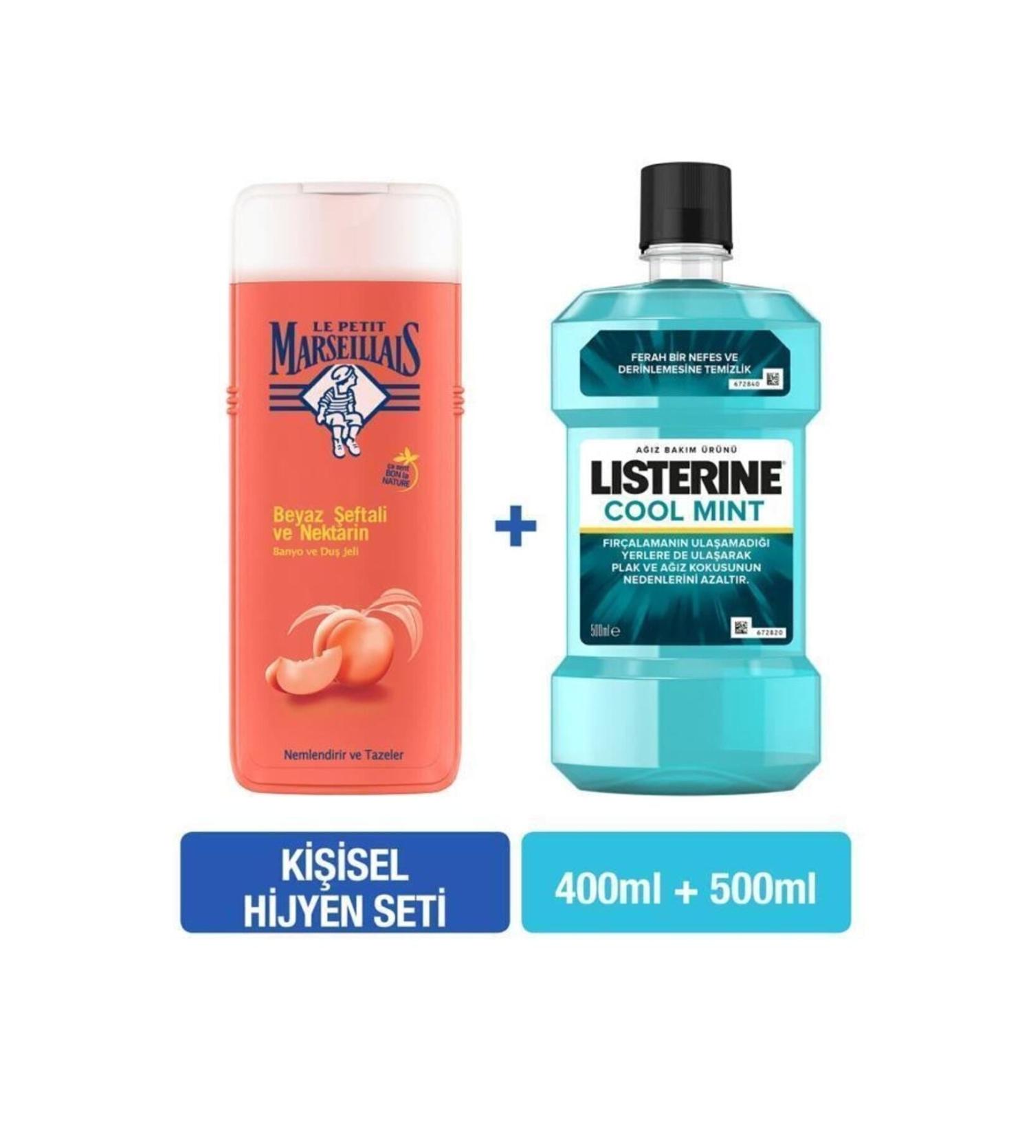 Le Petit Marseillais Shower Gel Peach 400 ml Listerine Cool Mint 500 ml Hygiene Set