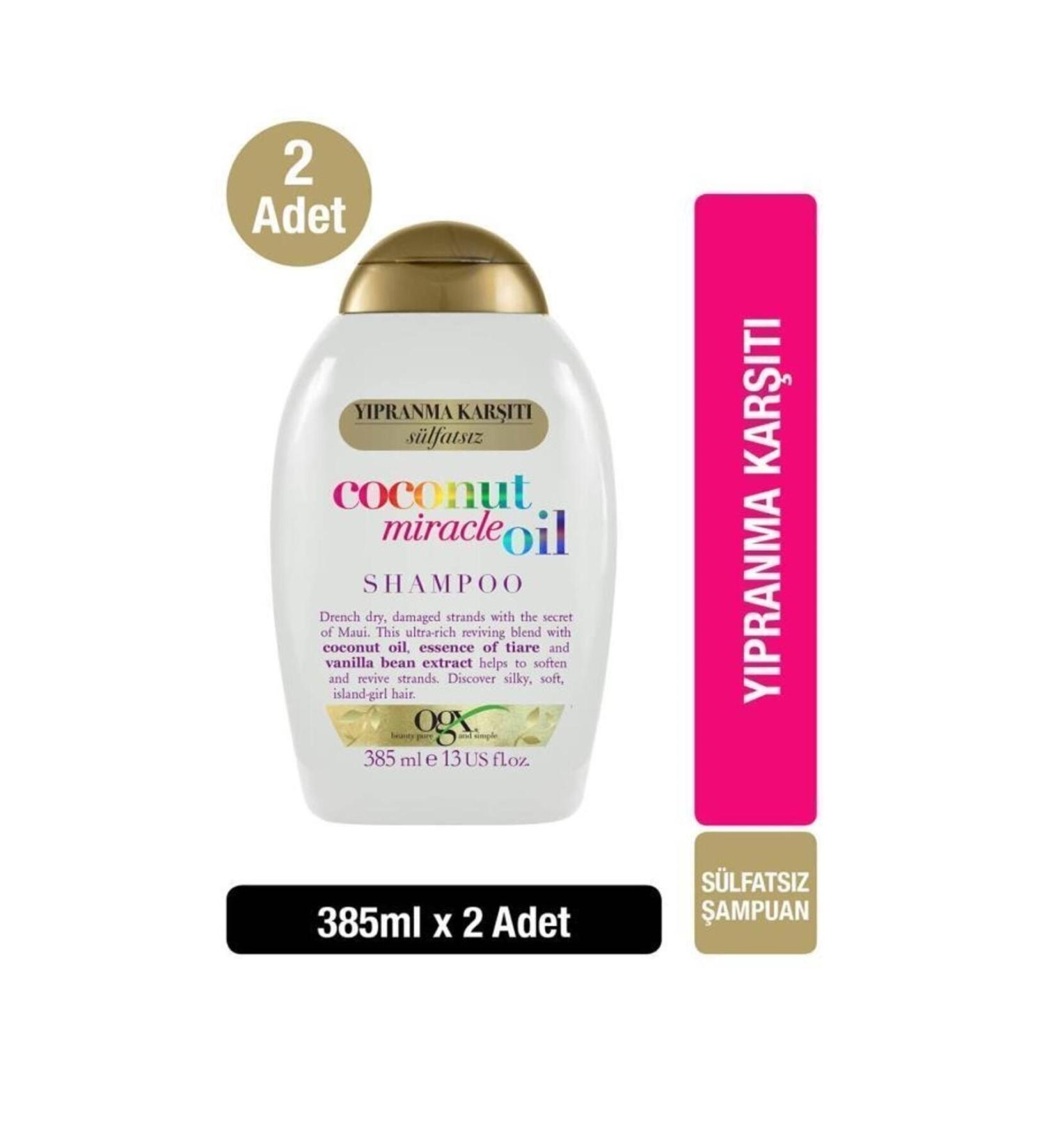 OGX Anti-Fray Coconut Miracle Oil Sulfate-Free Shampoo 385 ml x2 - Buy Online on GoSupps.com