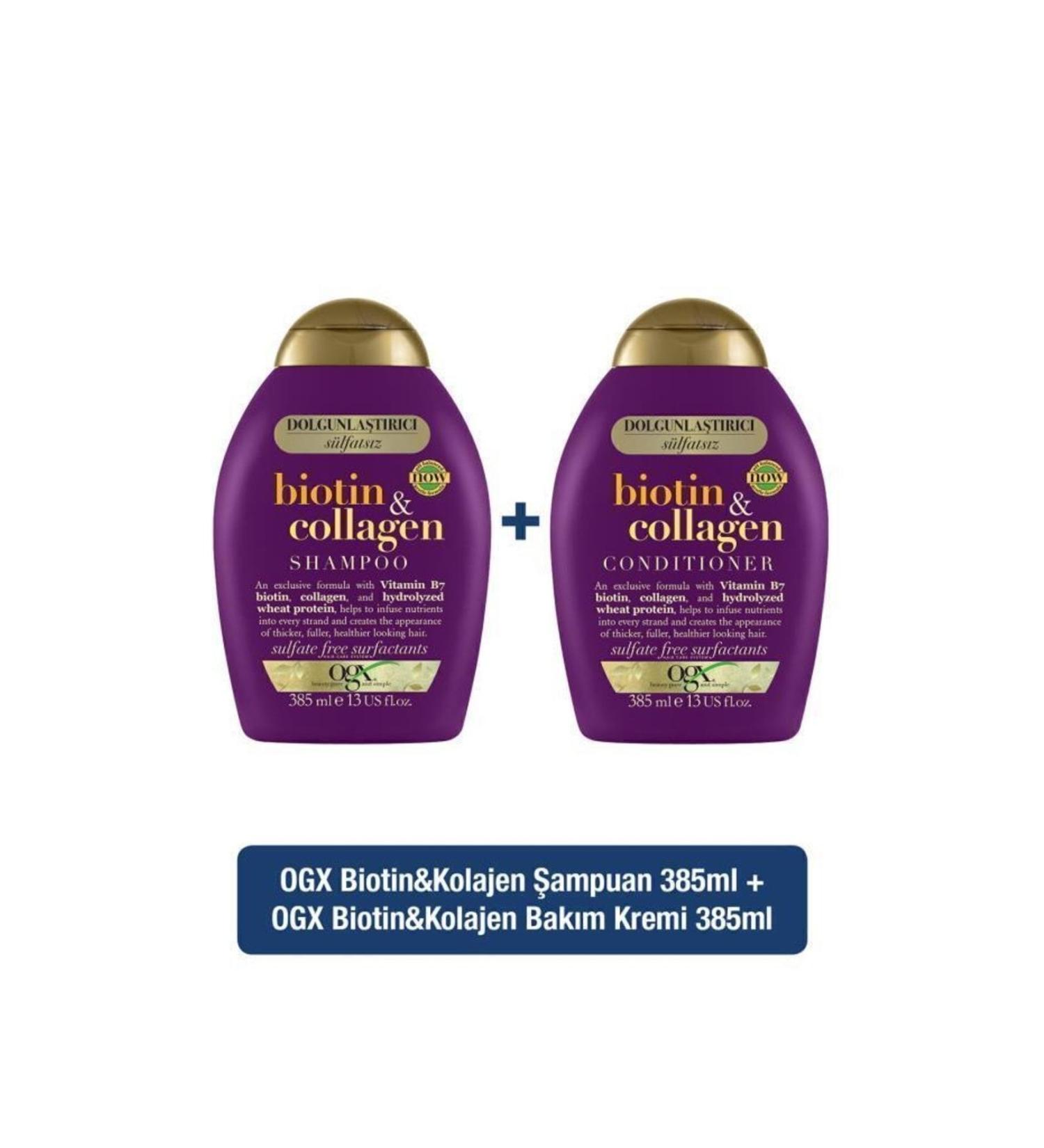 OGX Plumping Biotin & Collagen Shampoo 385ml + Plumping Biotin & Collagen Care Cream 385m