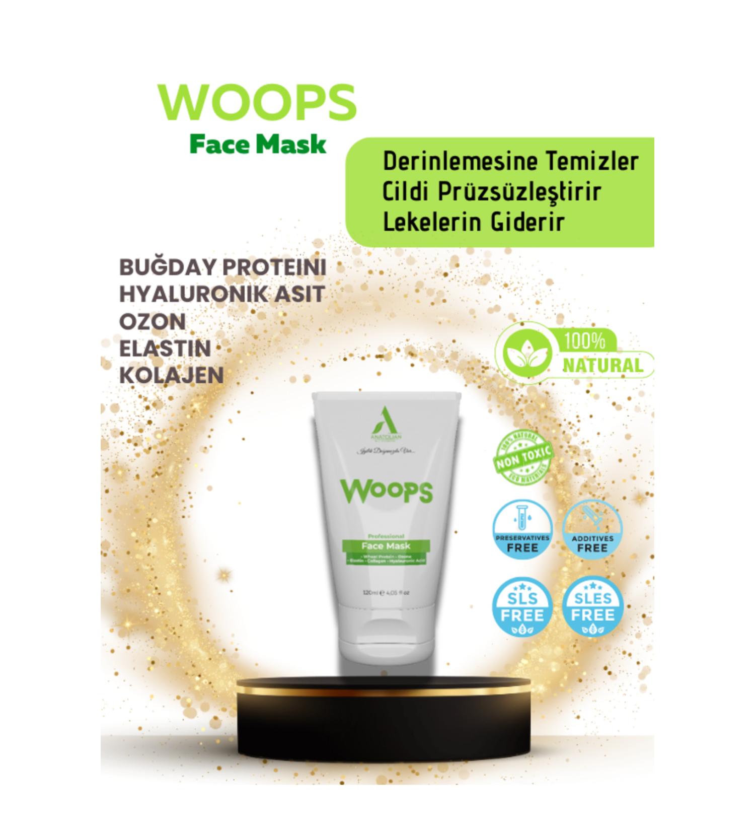 Woops Face and Skin Mask. Nourishing Firming. Wheat Protein Elastin Hyaluronic Acid
